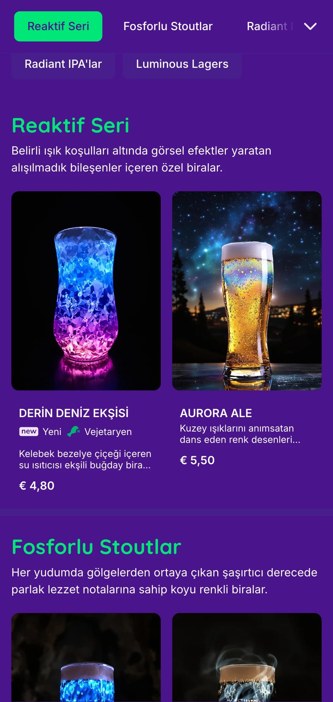 Benzersiz özel bira deneyimleri için mükemmel olan, parlayan öğeler ve derin arka planlar içeren eterik ve büyülü tasarım.