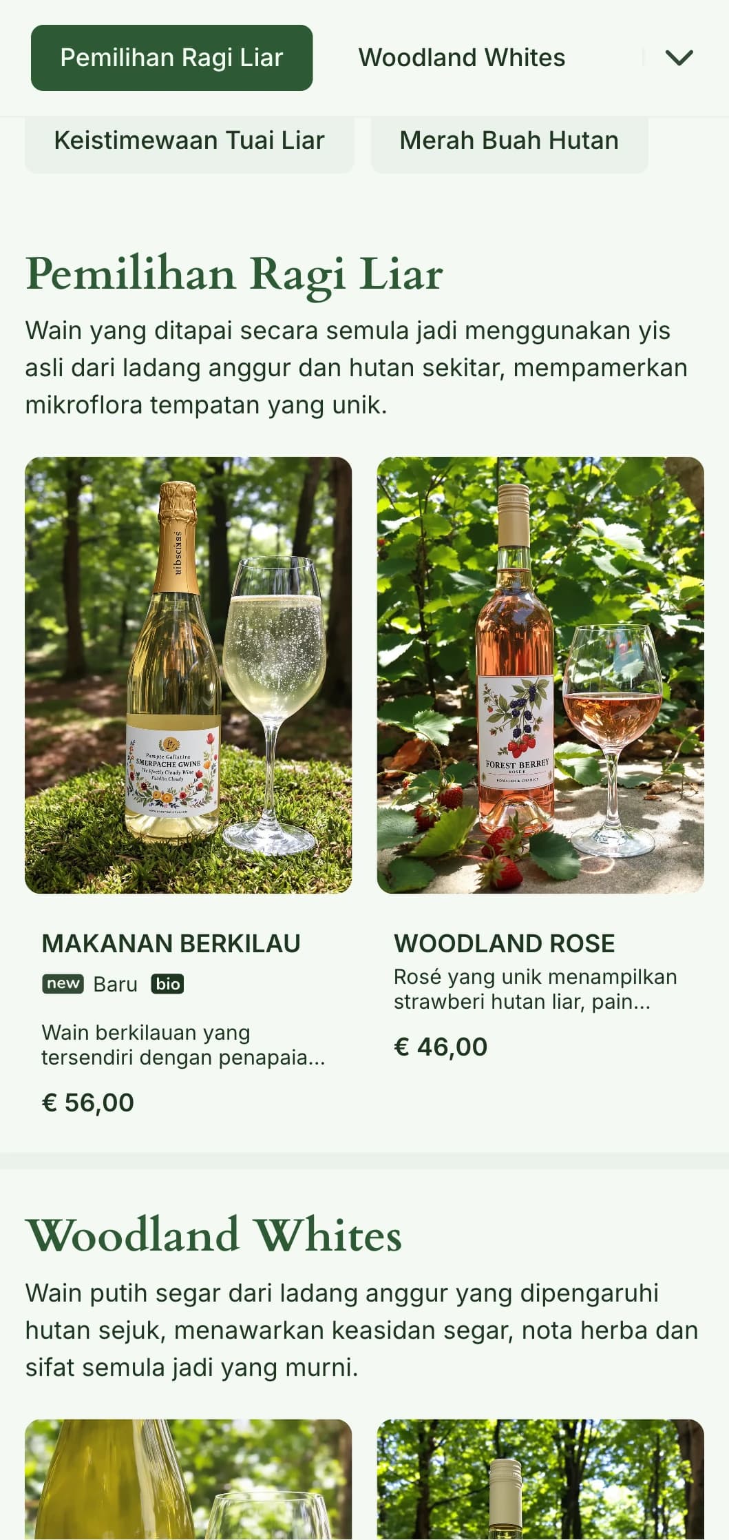 Templat senarai wain bersahaja yang menampilkan rona hutan dan tekstur semula jadi, sesuai untuk pilihan wain organik dan tempat makan berinspirasikan alam semula jadi.