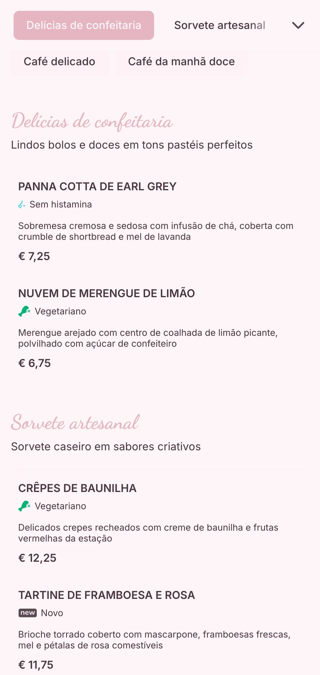 Design em tons pastéis com elementos lúdicos para cafeterias de sobremesas e sorveterias.
