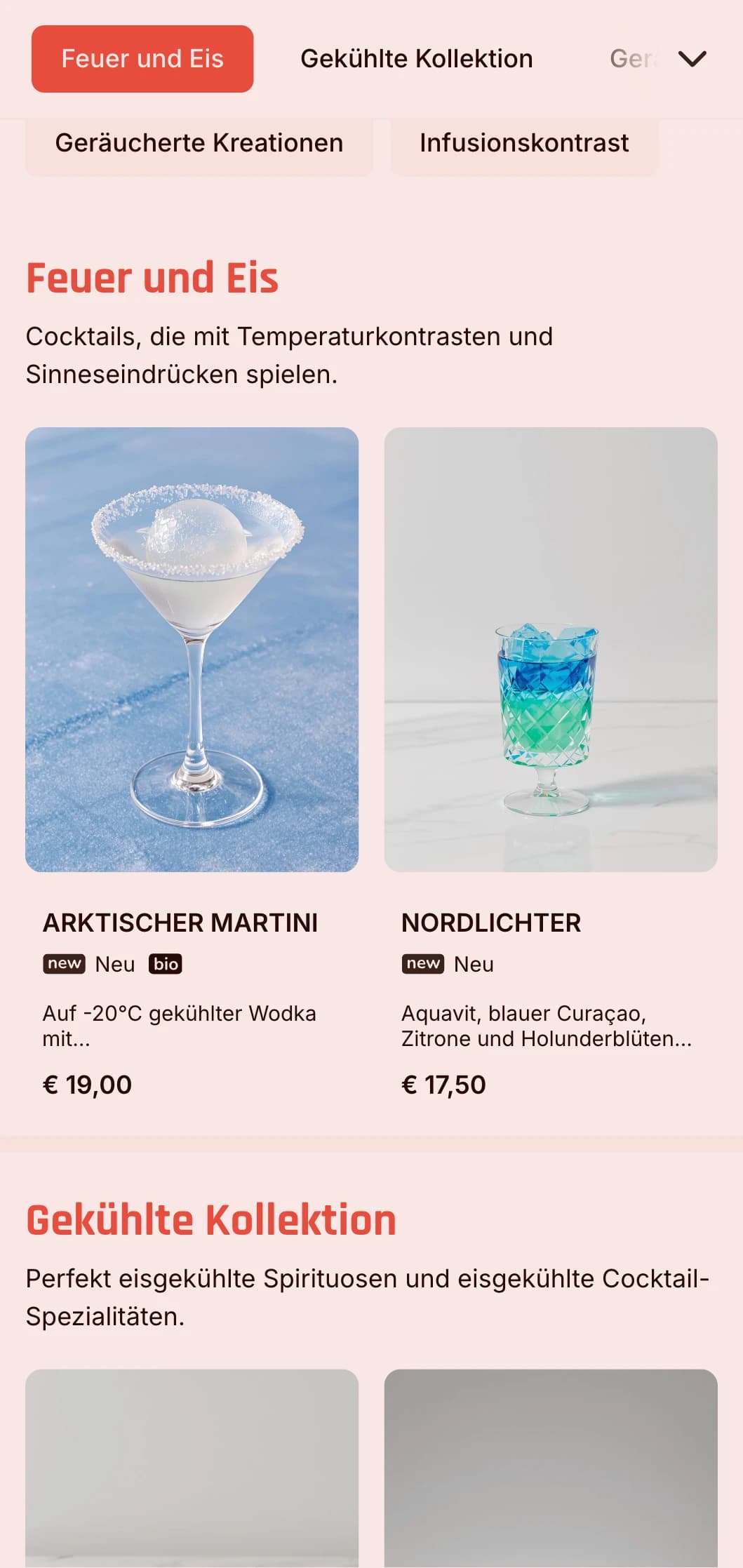 Dynamisches blaues und rotes Design, das mit heißen und kalten Elementen für innovative Bars spielt.