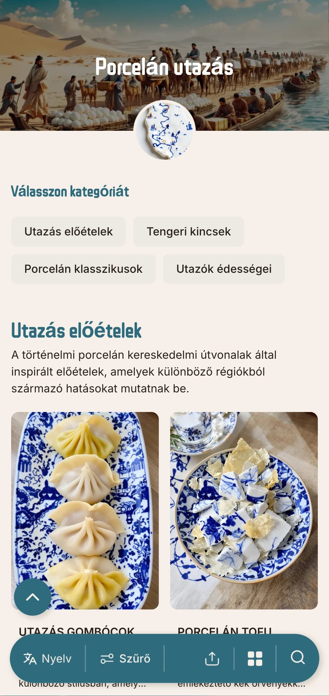 Elegáns kínai menü design, amelyet a porcelán kereskedelmi útvonalak ihlettek, történelmi elemekkel az autentikus konyha számára.