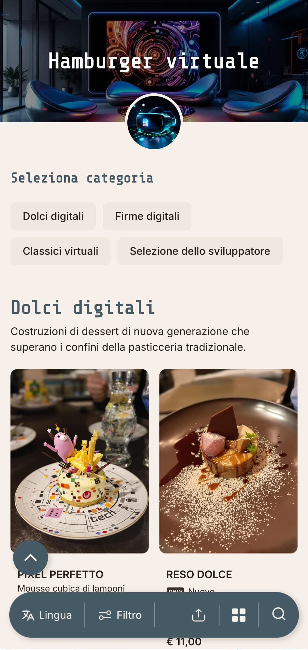 Concetto di hamburger ispirato al regno digitale che celebra la tecnologia e le esperienze virtuali.
