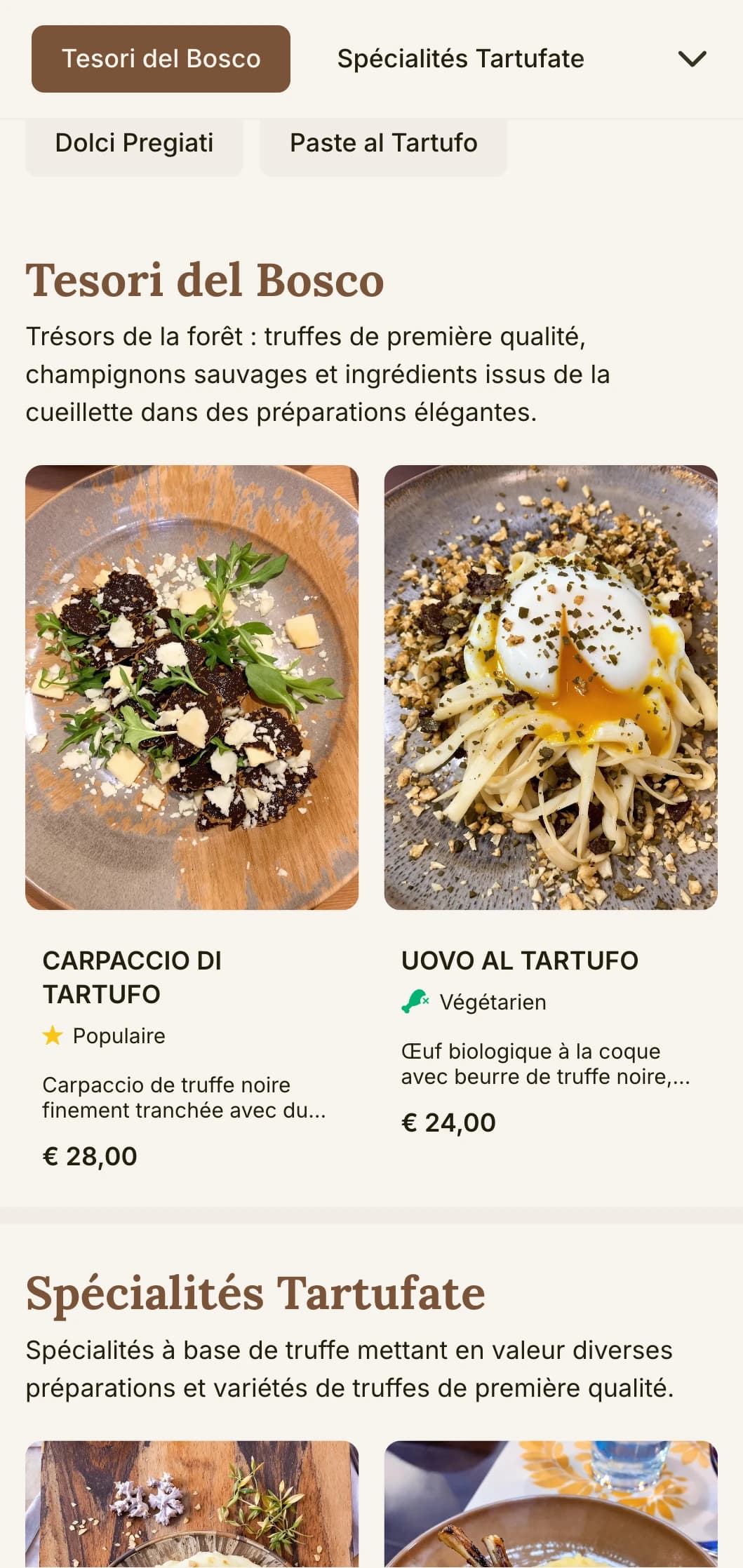 Un design terreux et sophistiqué qui célèbre les traditions italiennes de la chasse aux truffes et la cuisine de la forêt à la table.