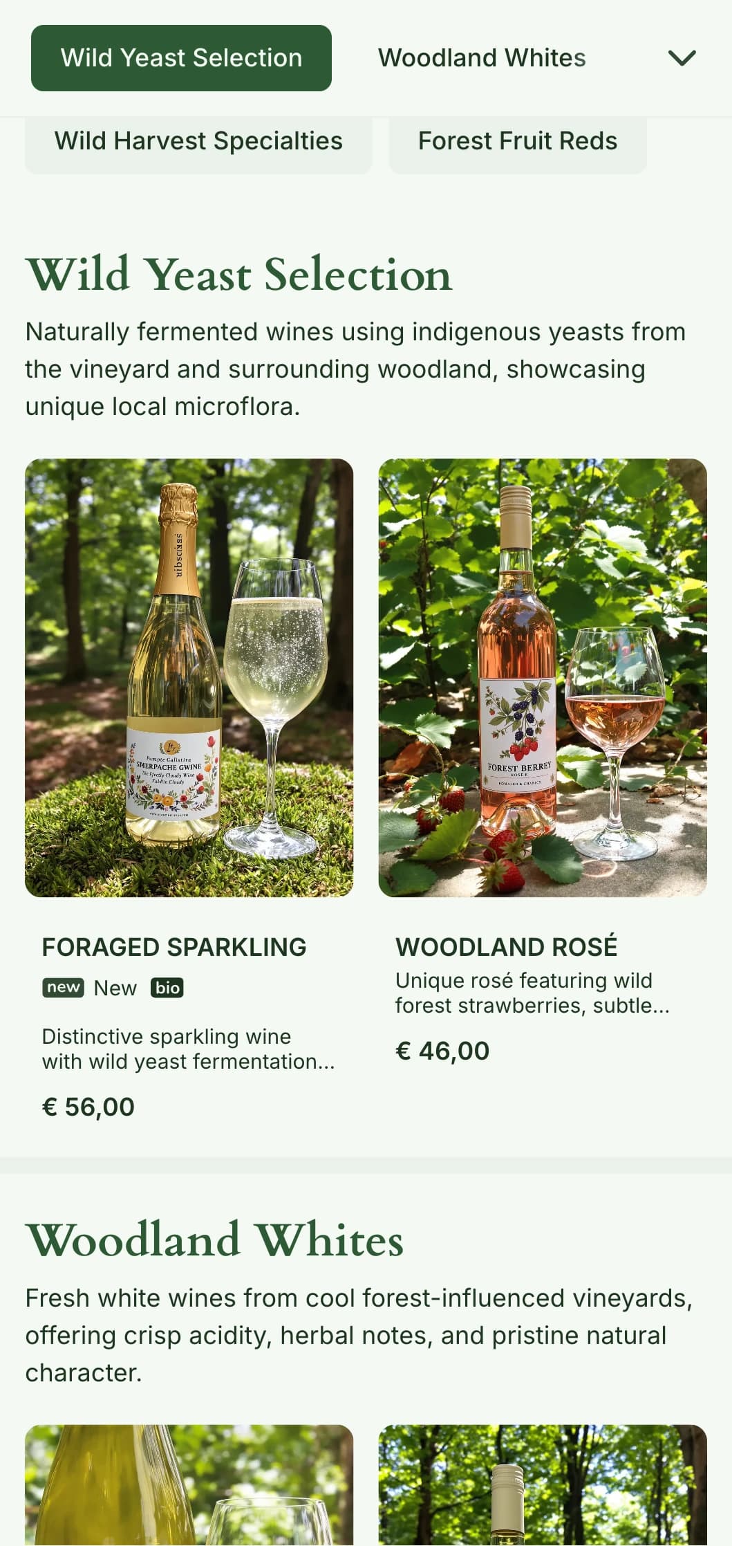 Earthy wine list template featuring forest tones and natural textures, perfect for organic wine selections and nature-inspired dining establishments.