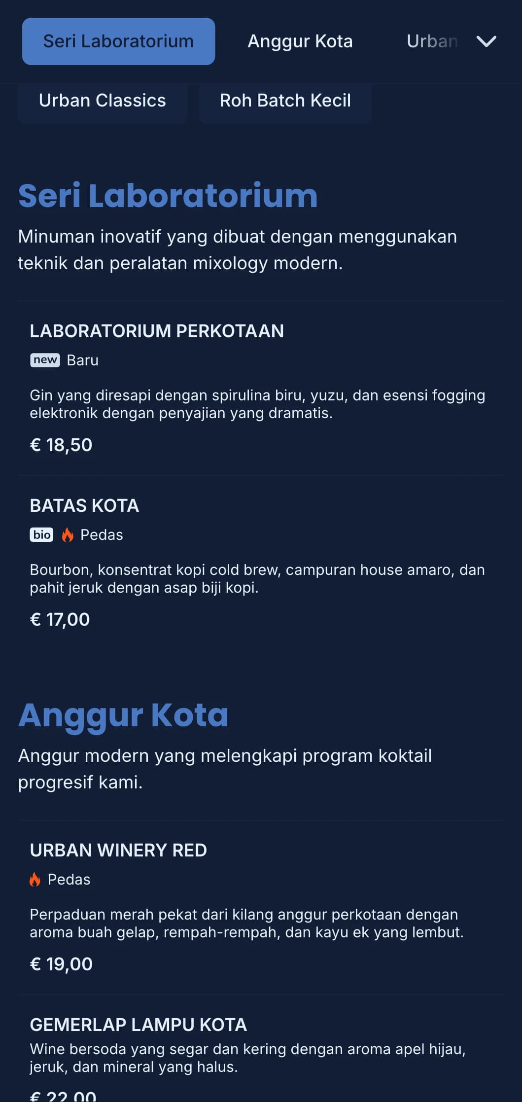 Desain biru yang bersih dan terstruktur dengan pola geometris untuk bar perkotaan modern.