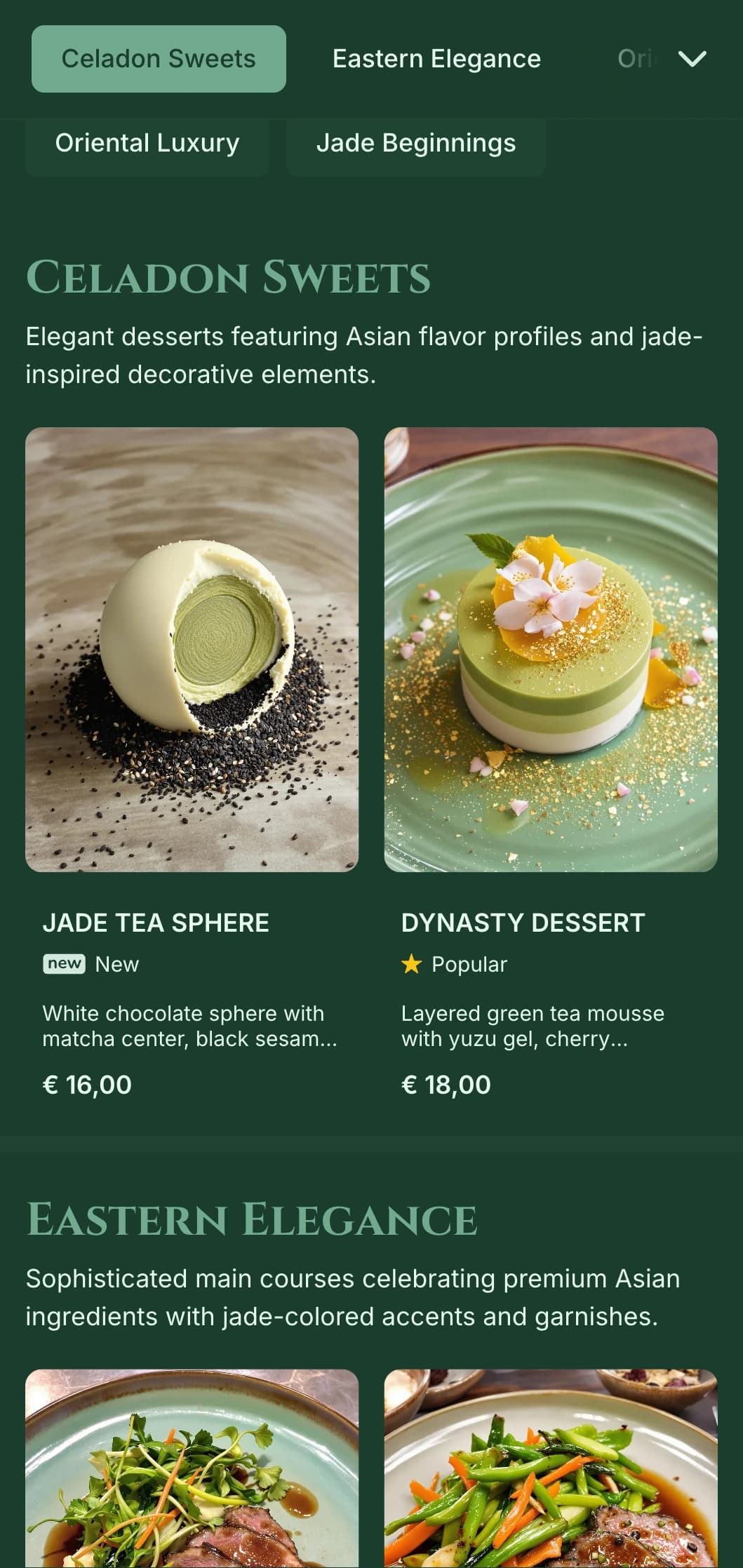 Sophisticated Asian-inspired concept featuring jade green tones and refined oriental elements.