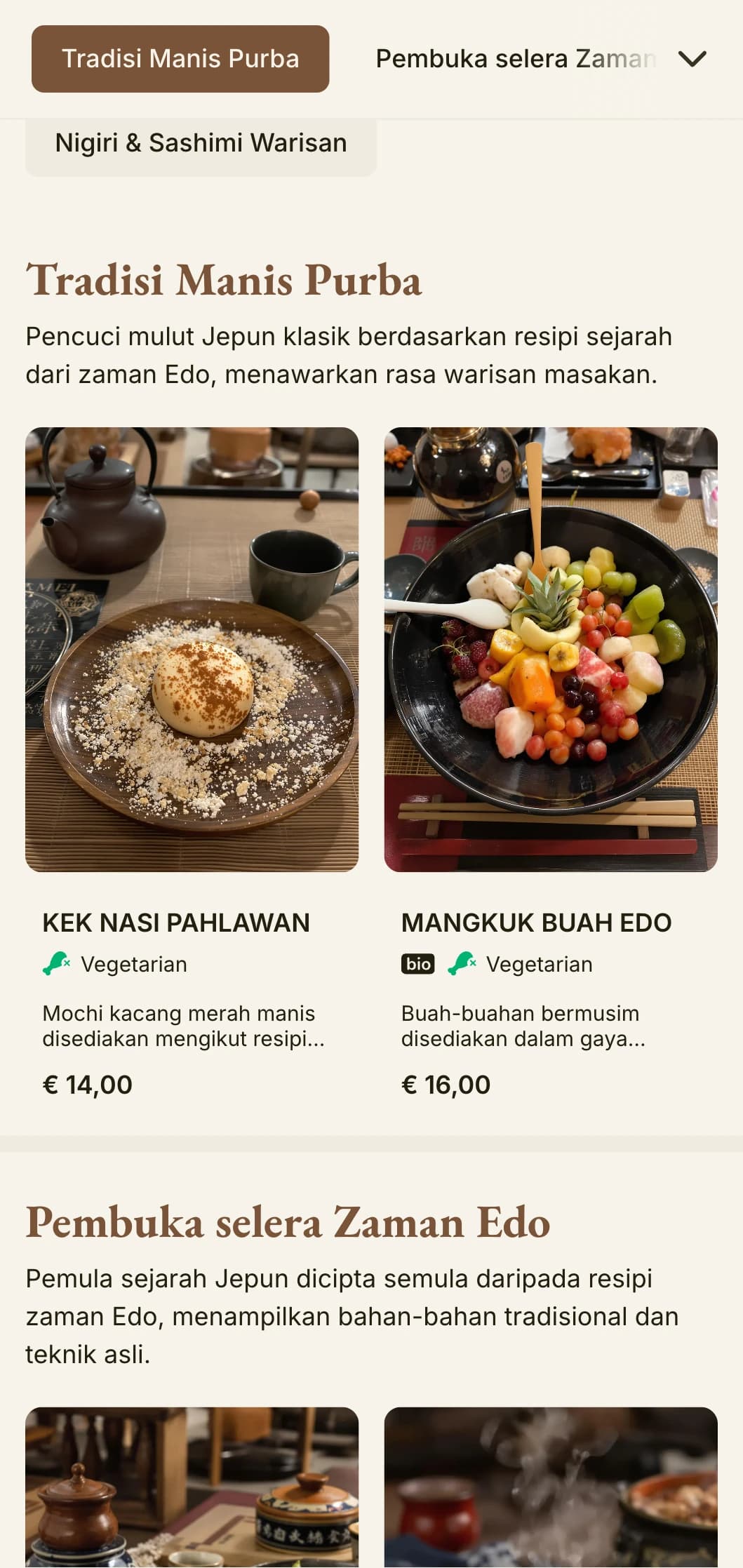 Menu sushi berinspirasikan Jepun bersejarah yang menampilkan estetika zaman Edo tradisional dengan tipografi klasik.