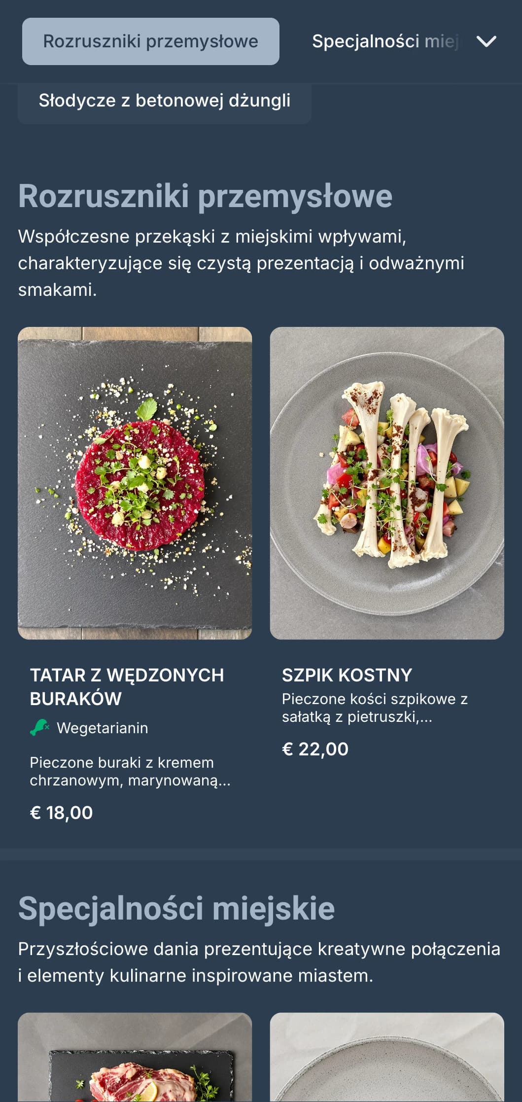 Współczesne menu obiadowe z elementami wzornictwa przemysłowego i miejską estetyką, idealne do miejskich gastropubów.