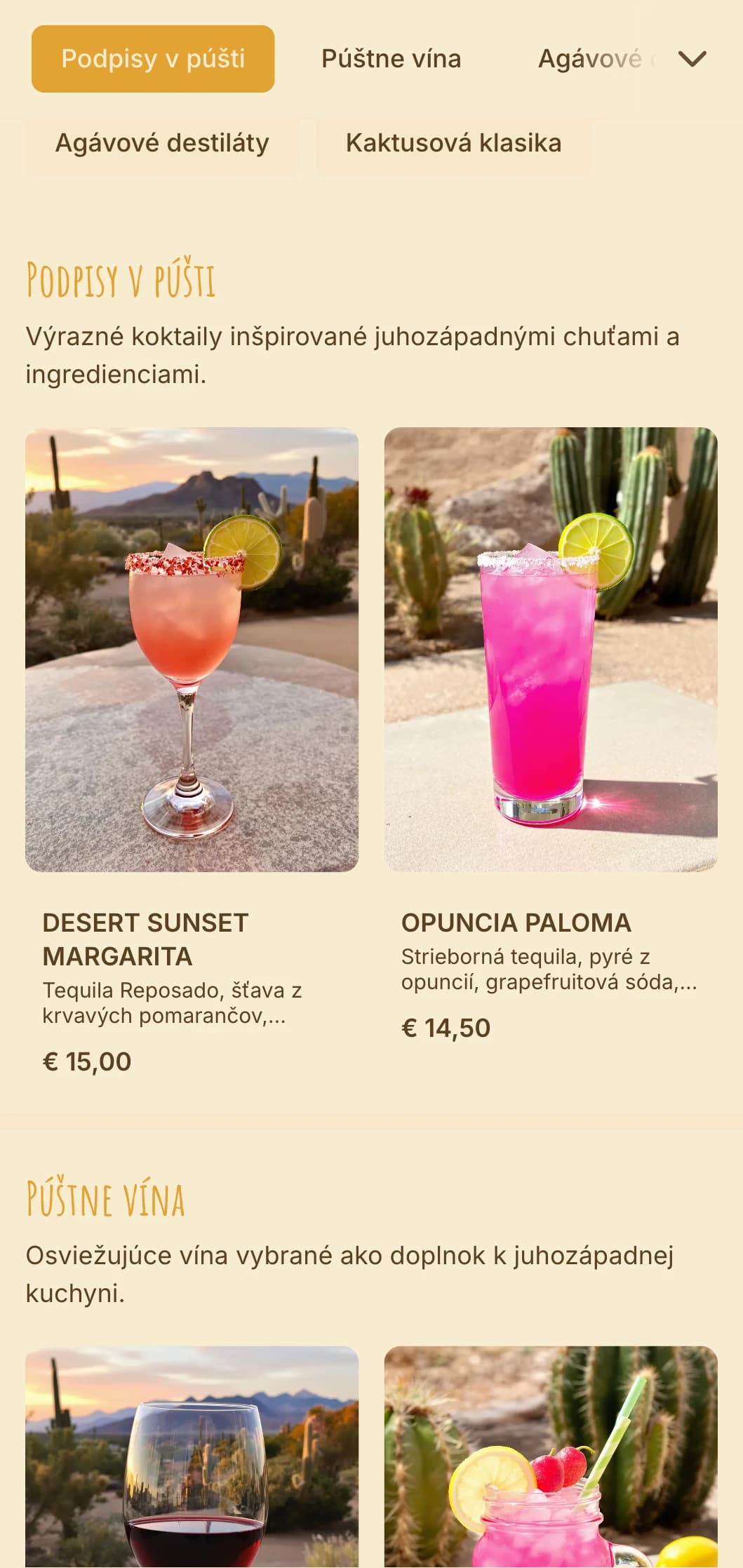 Teplý oranžový a červený dizajn inšpirovaný púštnymi západmi slnka pre juhozápadné bary.