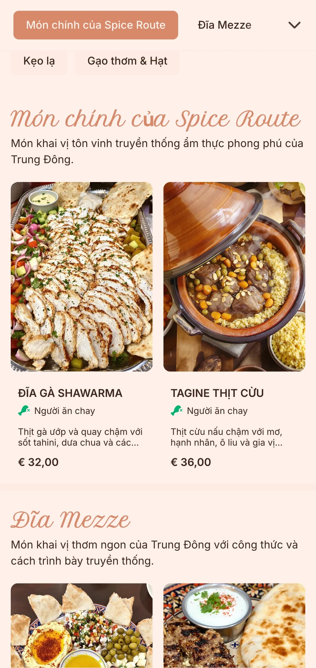 Thực đơn Trung Đông thơm ngon, đậm đà với các loại gia vị nồng nàn, công thức nấu ăn truyền thống và cách trình bày đích thực cho các sự kiện văn hóa và dịp đặc biệt.