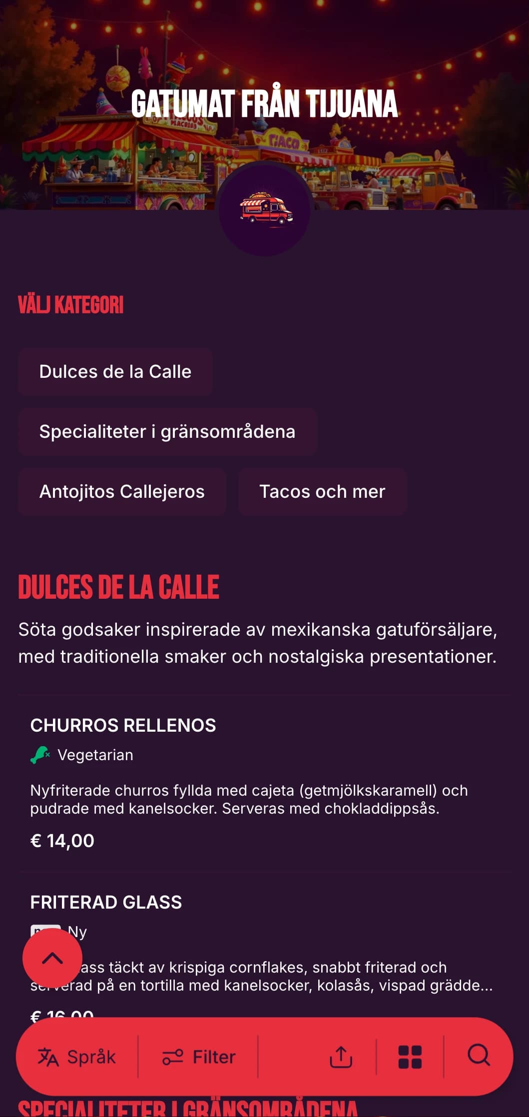Djärv och energisk street food-meny inspirerad av Tijuanas livliga matscen med ljusa färger, avslappnad typografi och autentiska tacospecialiteter.