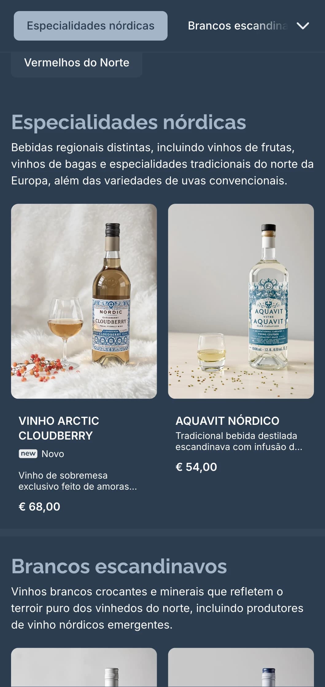 Modelo de carta de vinhos de inspiração escandinava com tons azuis frios e design minimalista, ideal para restaurantes nórdicos contemporâneos e bares de vinho internacionais.