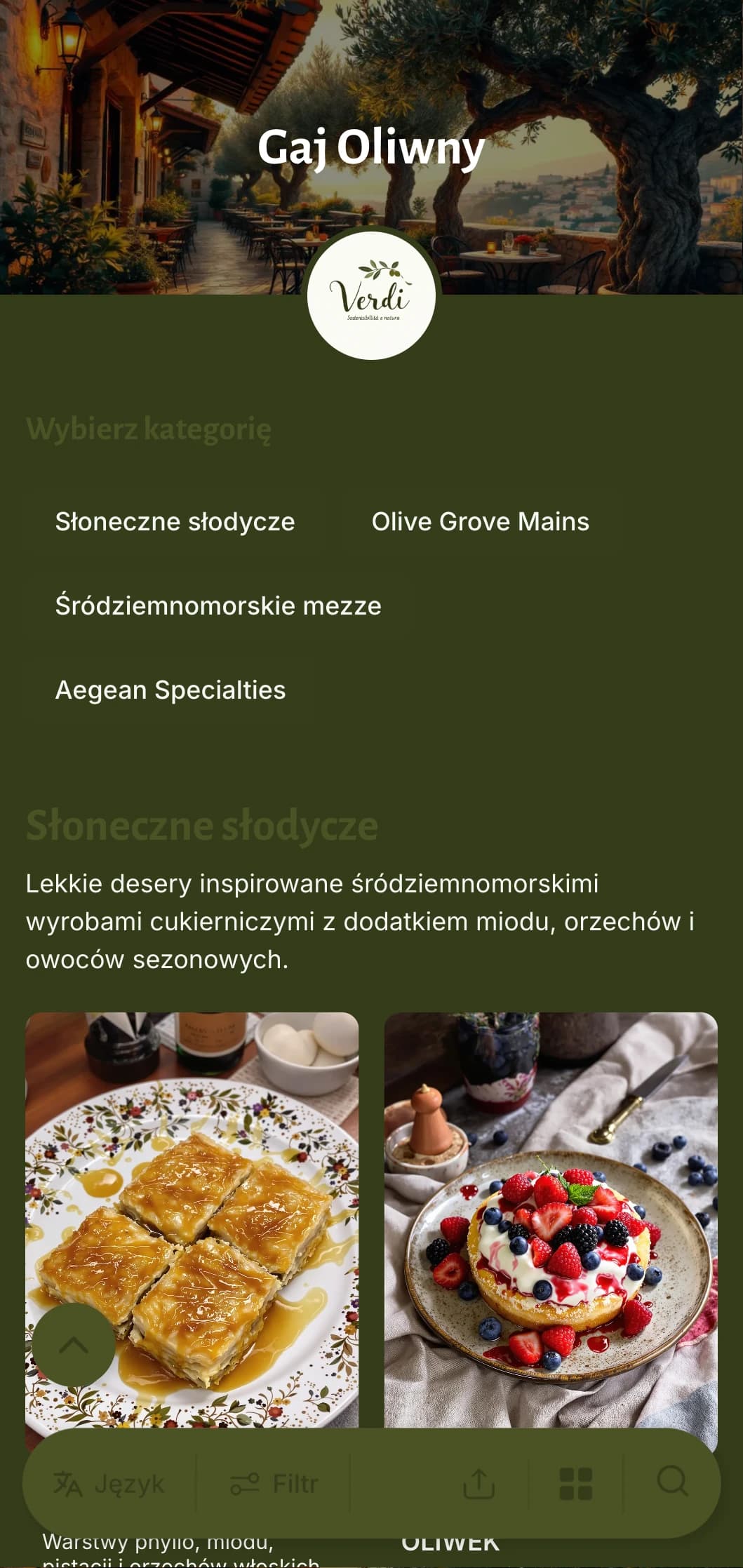Inspirowane kuchnią śródziemnomorską menu kolacyjne z elementami rustykalnymi i oliwkową zielenią, idealne do dań kuchni greckiej i śródziemnomorskiej.