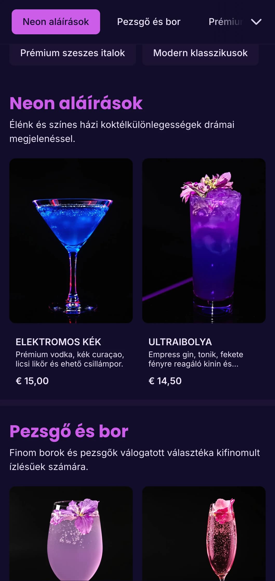 Élénk lila és ultraibolya dizájn a divatos éjszakai klubok és koktélbárok számára.