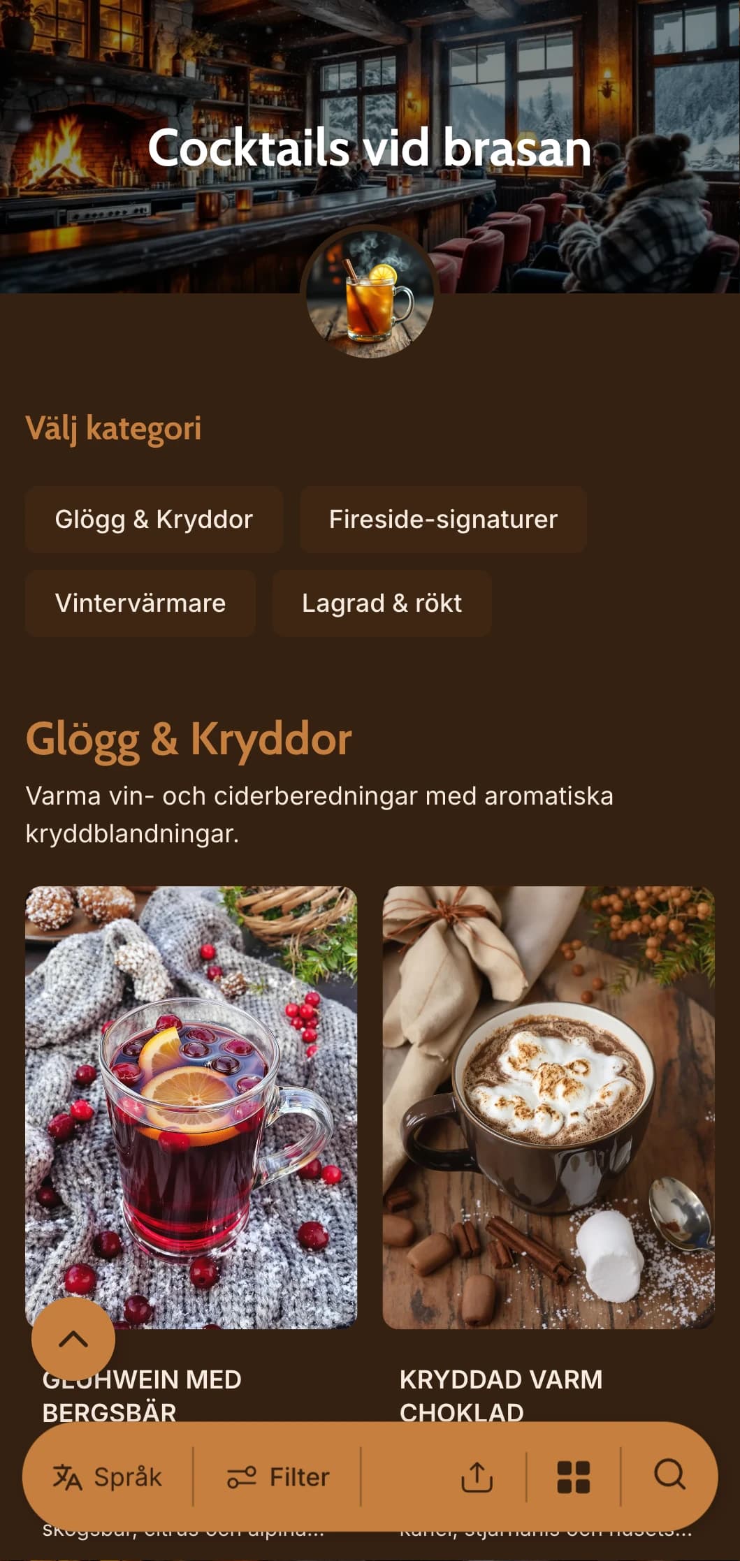 Varma bärnstens- och koppartoner inspirerade av eldslågor för mysiga vinterbarer.
