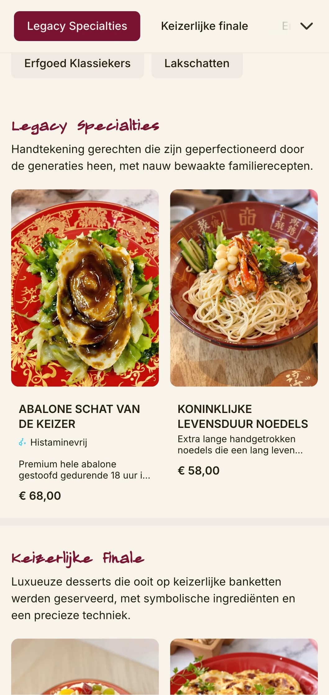 Luxueus Chinees menuontwerp geïnspireerd op traditioneel lakwerk, met rijke kleuren voor de erfgoedkeuken en speciale gelegenheden.