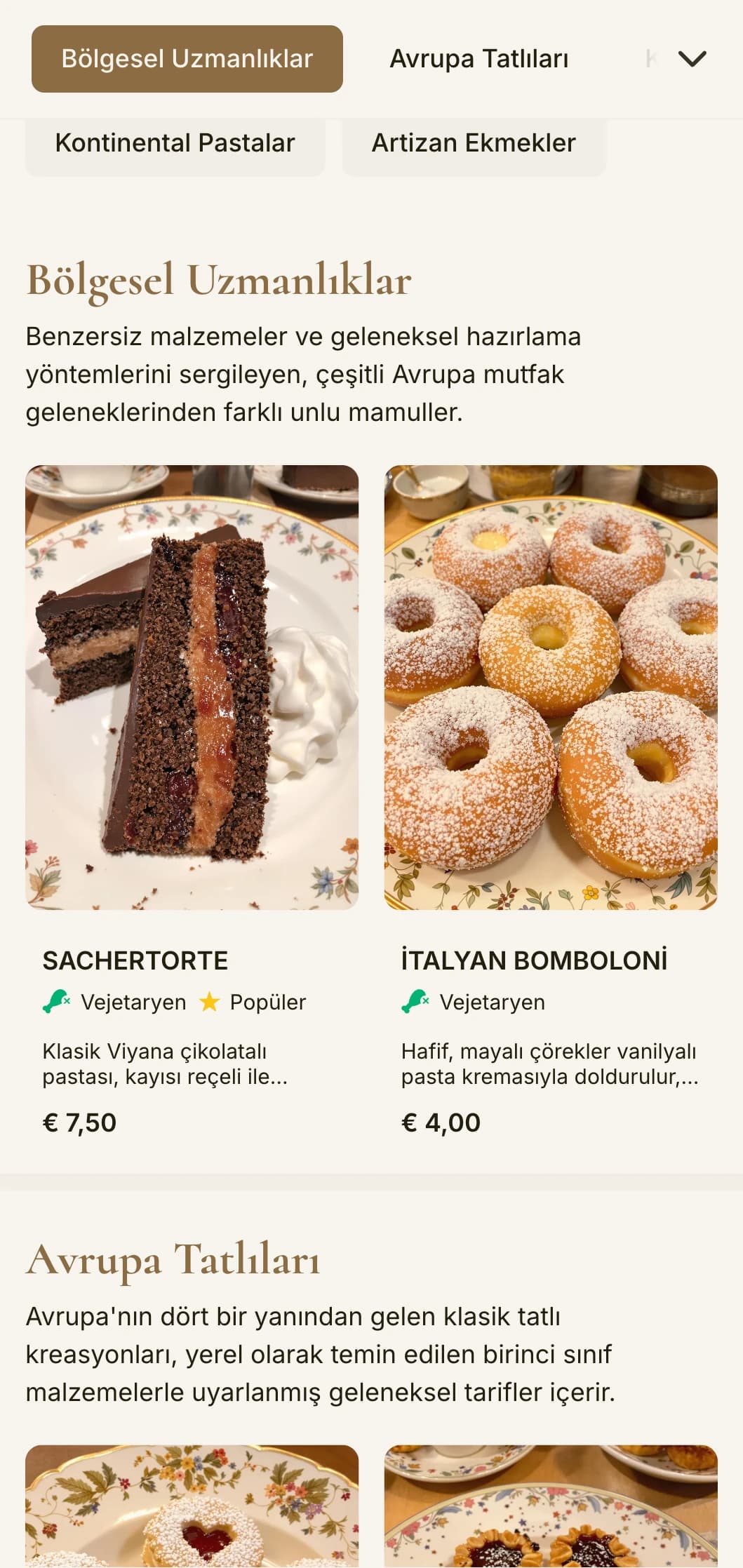 Avrupa tarzı fırınlar ve pastaneler için mükemmel, sıcak kahverengi tonları ve zarif tipografisi ile sofistike, kıtasal bir fırın menüsü tasarımı.