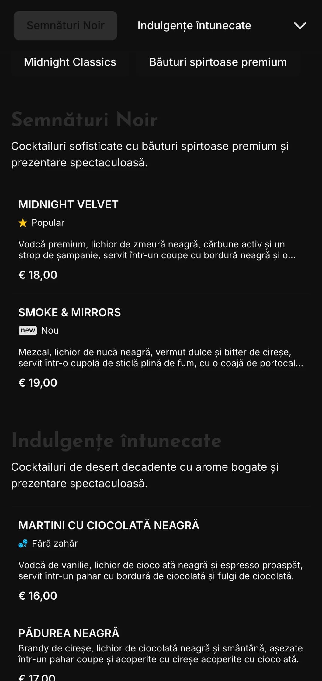Un design elegant și întunecat pentru cocktail lounge-uri și cluburi de noapte contemporane, cu elemente cu contrast ridicat și tipografie îndrăzneață.