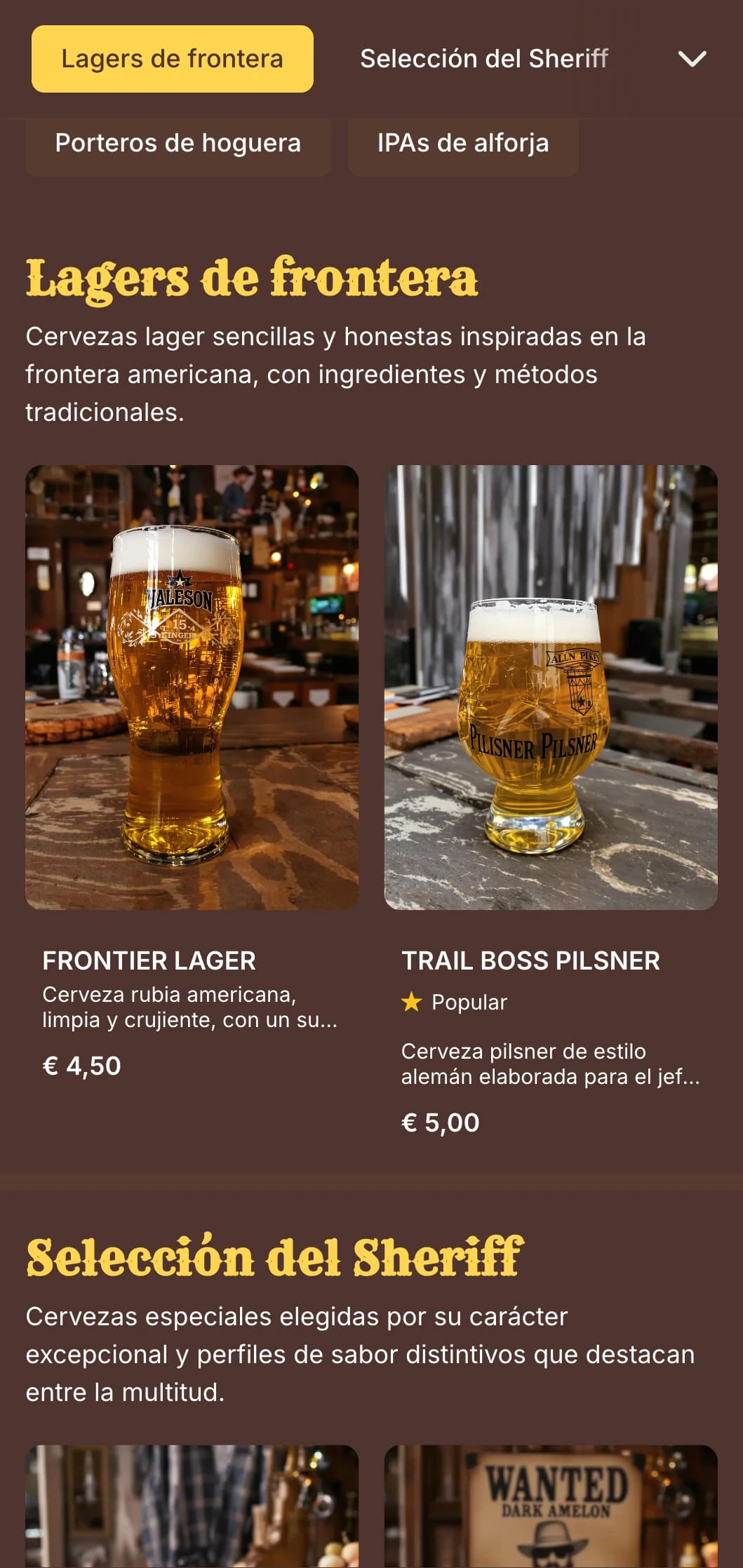 Diseño inspirado en la frontera con texturas desgastadas y tipografía del oeste, perfecto para bares de estilo saloon y cervecerías temáticas.
