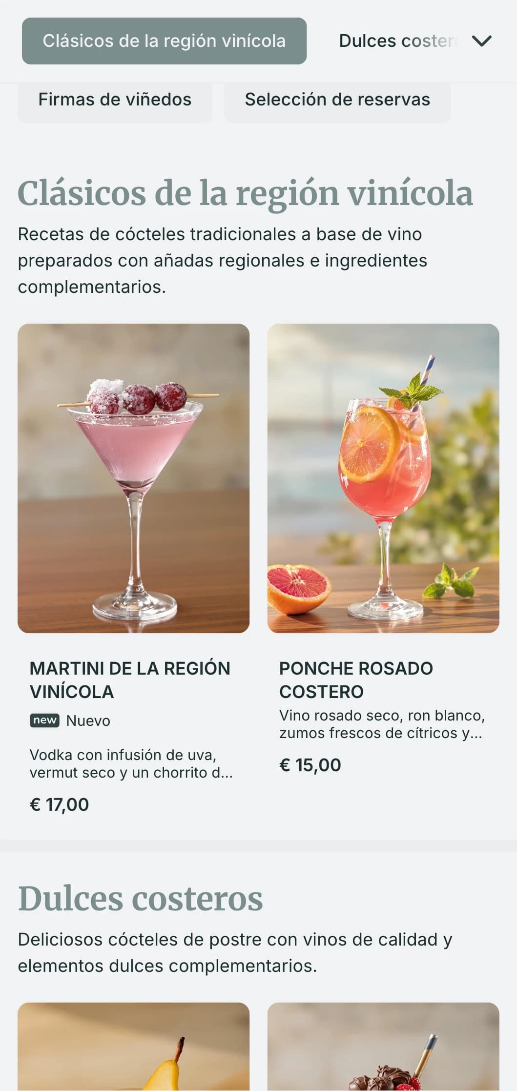 Un diseño fresco, de inspiración costera, para vinotecas situadas en lugares costeros, con tonos grises azulados y tipografía aérea.