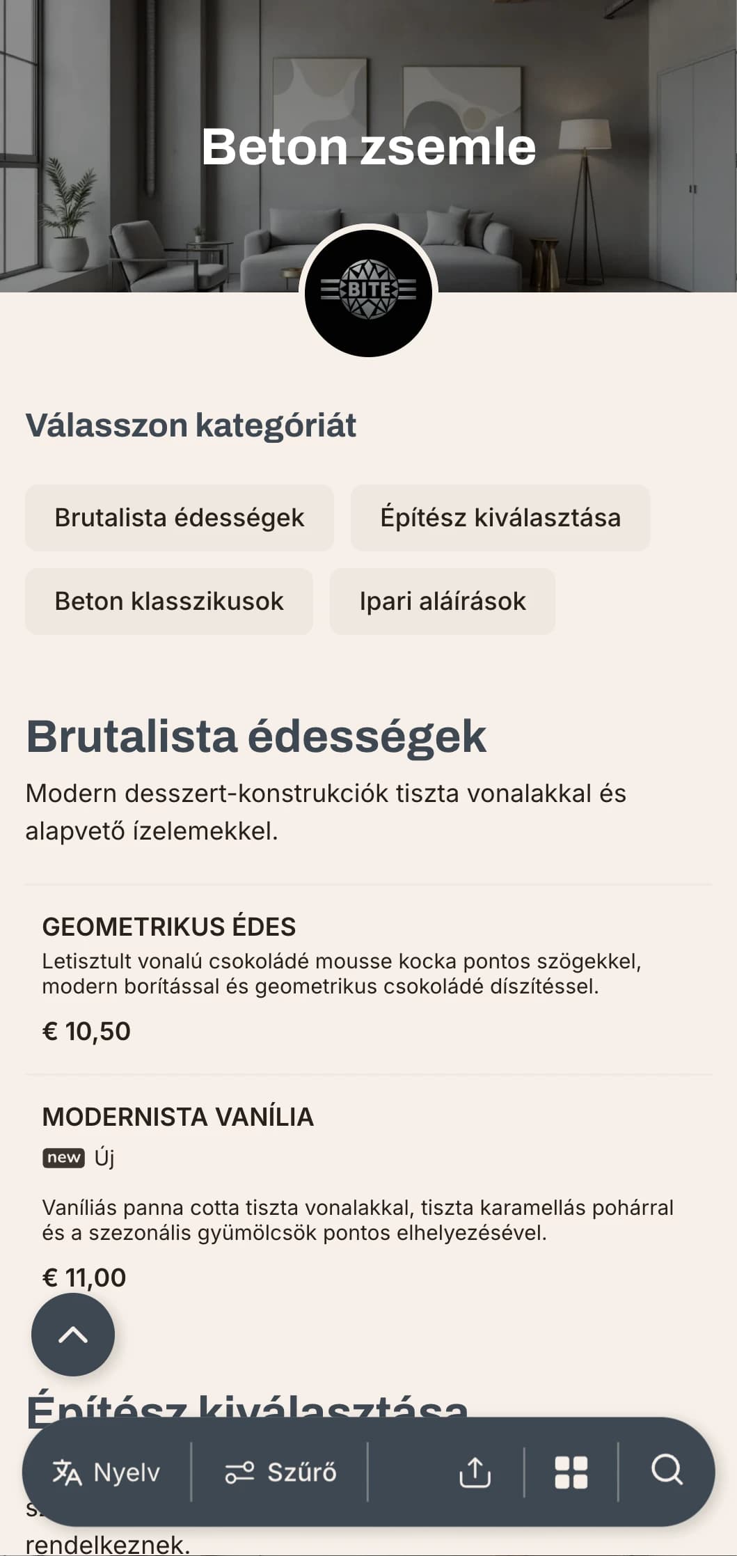 Ipari-minimalista burger koncepció betontextúrákkal és elegáns fémfelületekkel a modern városiak számára.