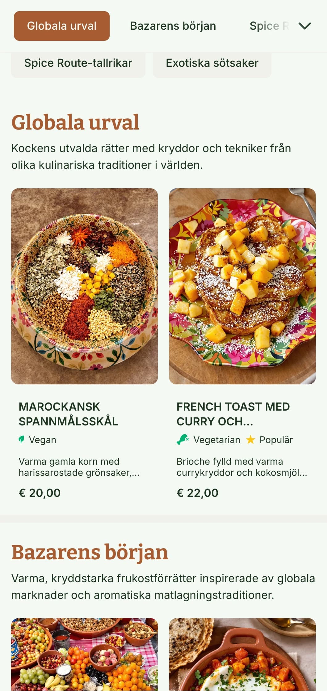 Varm, kryddinspirerad brunchmall med rika färger, perfekt för kaféer med globala frukostsmaker och kryddade rätter.