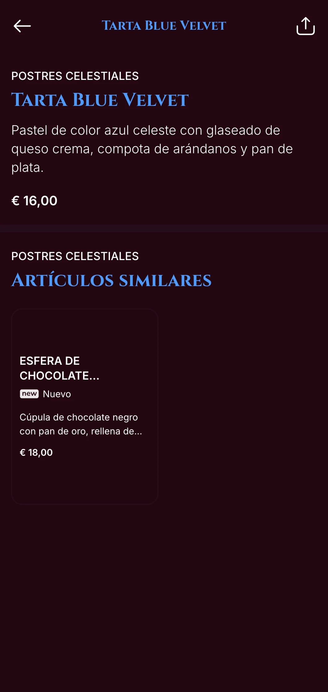 Un espectacular menú en azul noche con toques dorados, diseñado para cenas nocturnas de ambiente lujoso.