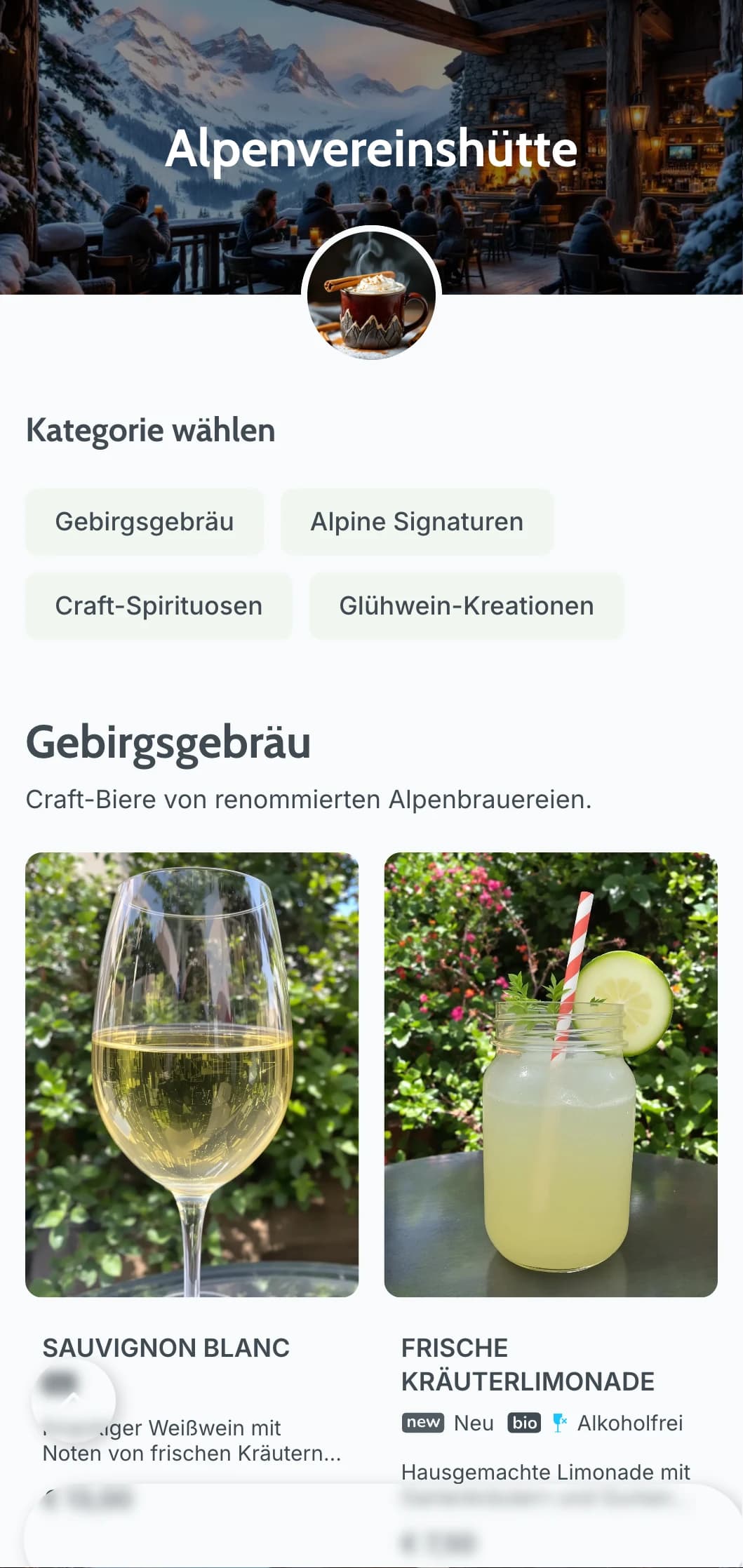 Cooles grau-blaues Design, inspiriert von Berghütten für Après-Ski-Bars.
