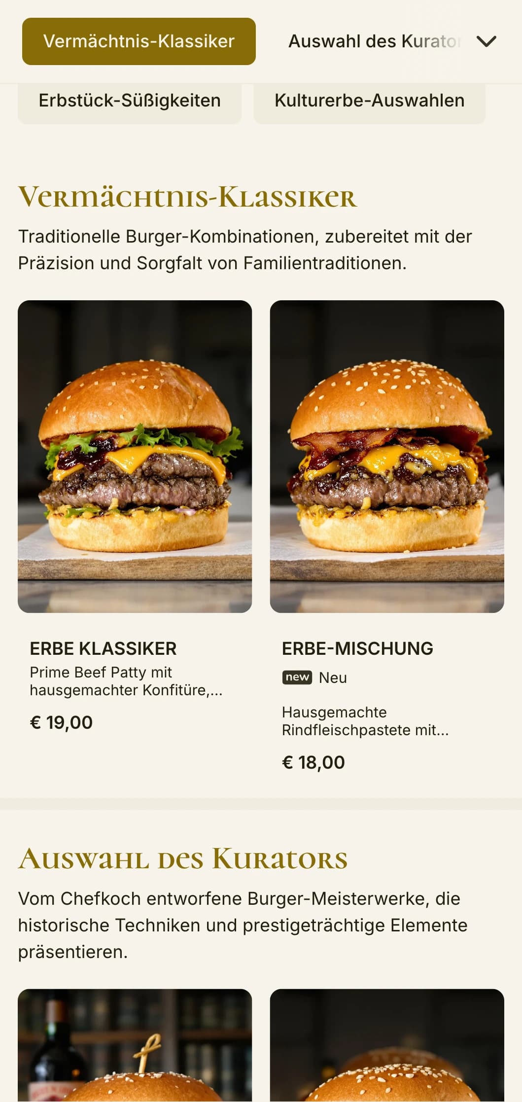 Von einem Herrenhaus inspiriertes Burgerlebnis mit historischen Elementen und aristokratischen Akzenten.