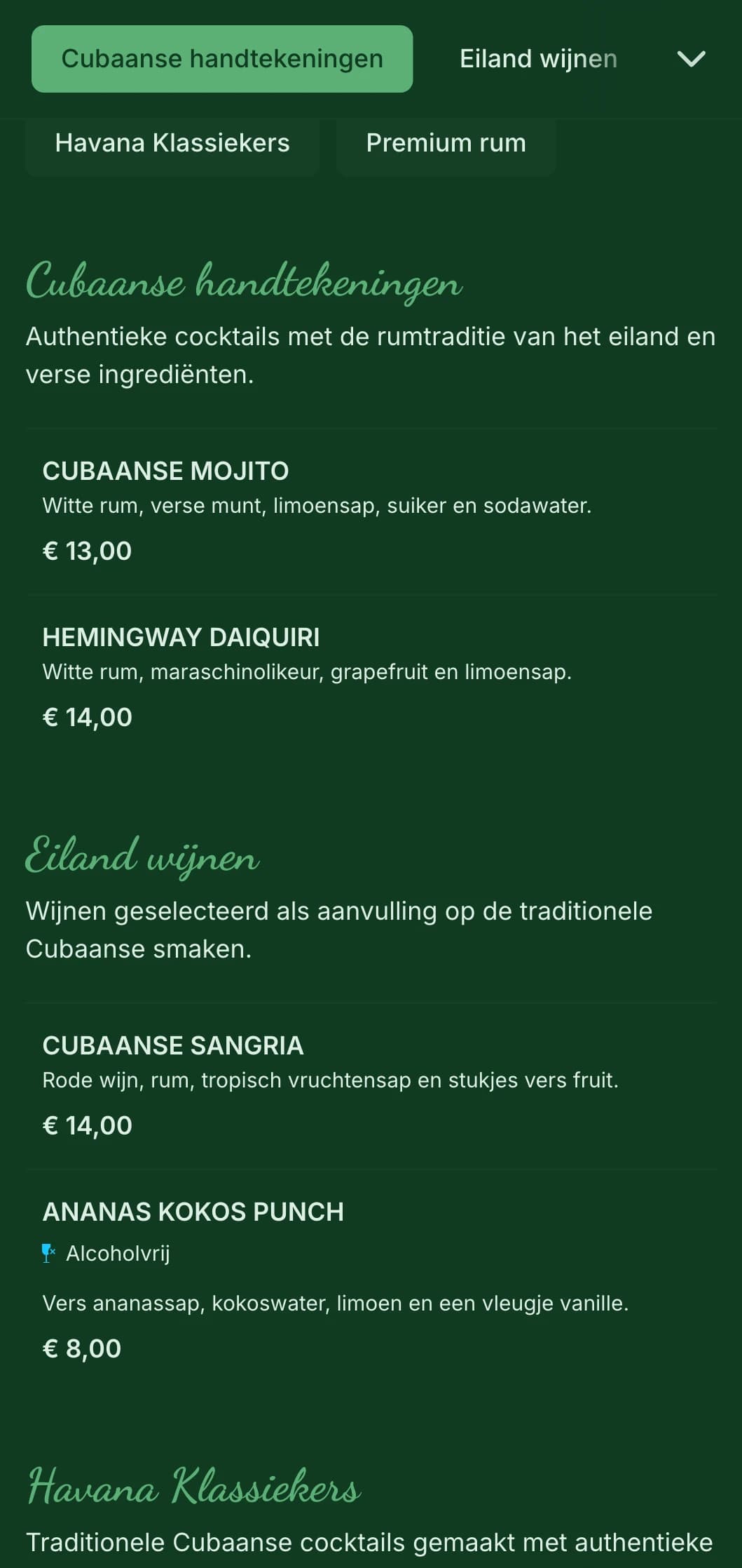 Tropisch groen ontwerp met vintage elementen voor Cubaans geïnspireerde rum bars.