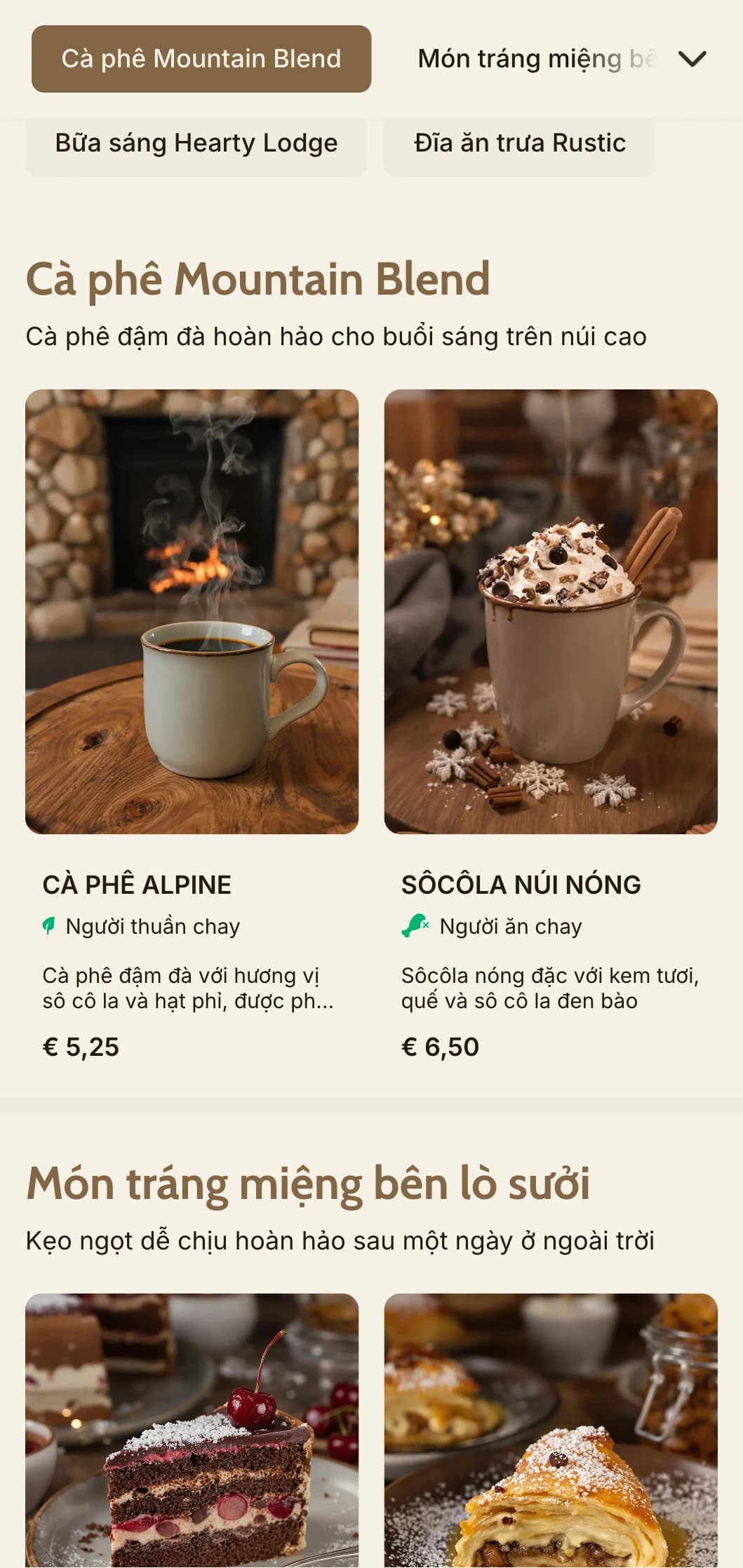 Thiết kế ấm cúng lấy cảm hứng từ gỗ với các yếu tố núi non dành cho quán cà phê trên núi cao và nhà hàng trong nhà nghỉ.