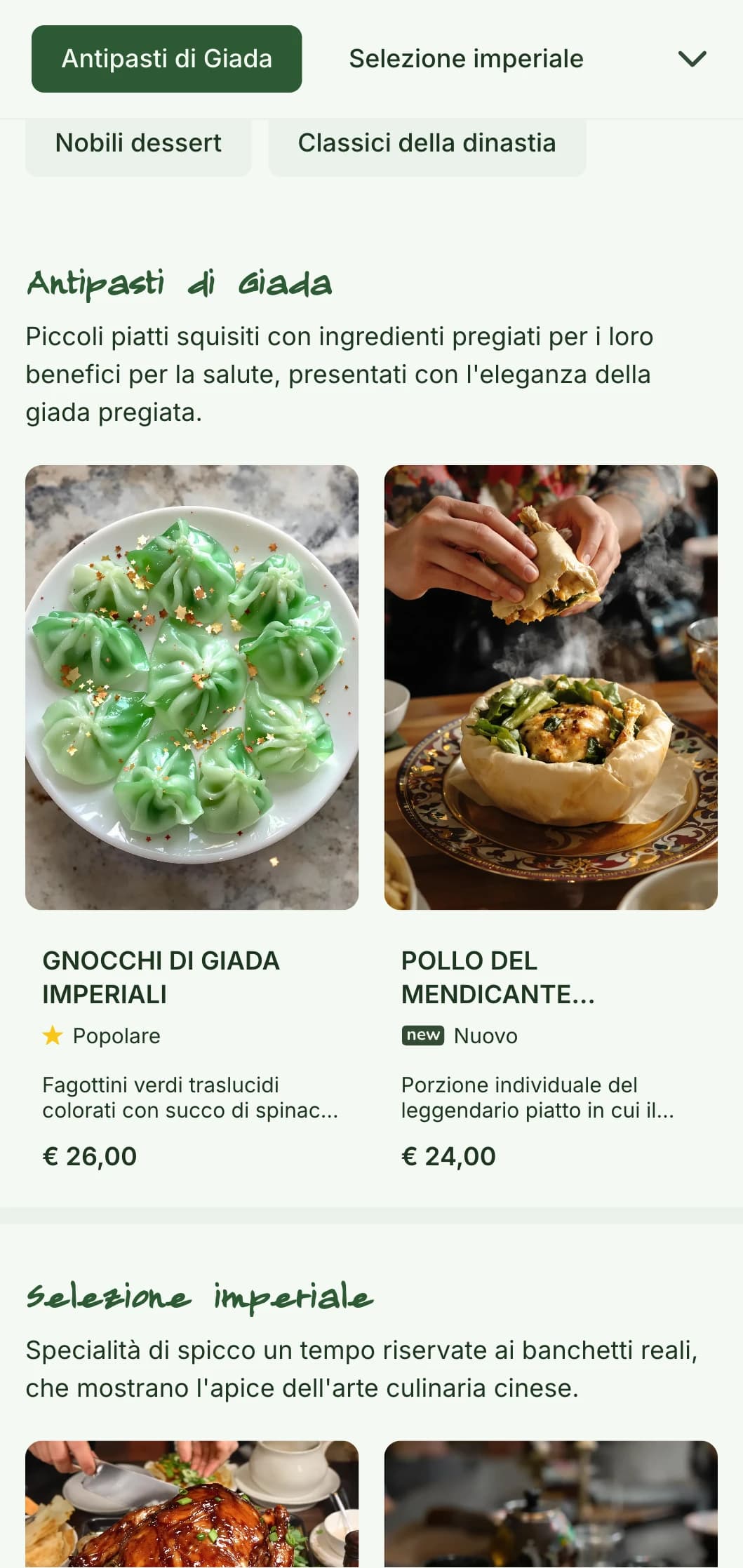 Elegante design di menu cinesi con motivi di giada ed elementi ispirati alle dinastie per ristoranti di lusso e servizi di banchetti.