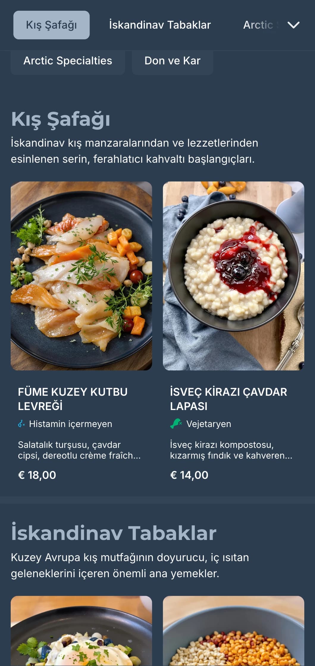 Çağdaş kafeler için İskandinav kış estetiğinden ilham alan, soğuk vurgulara sahip koyu mavi şablon.