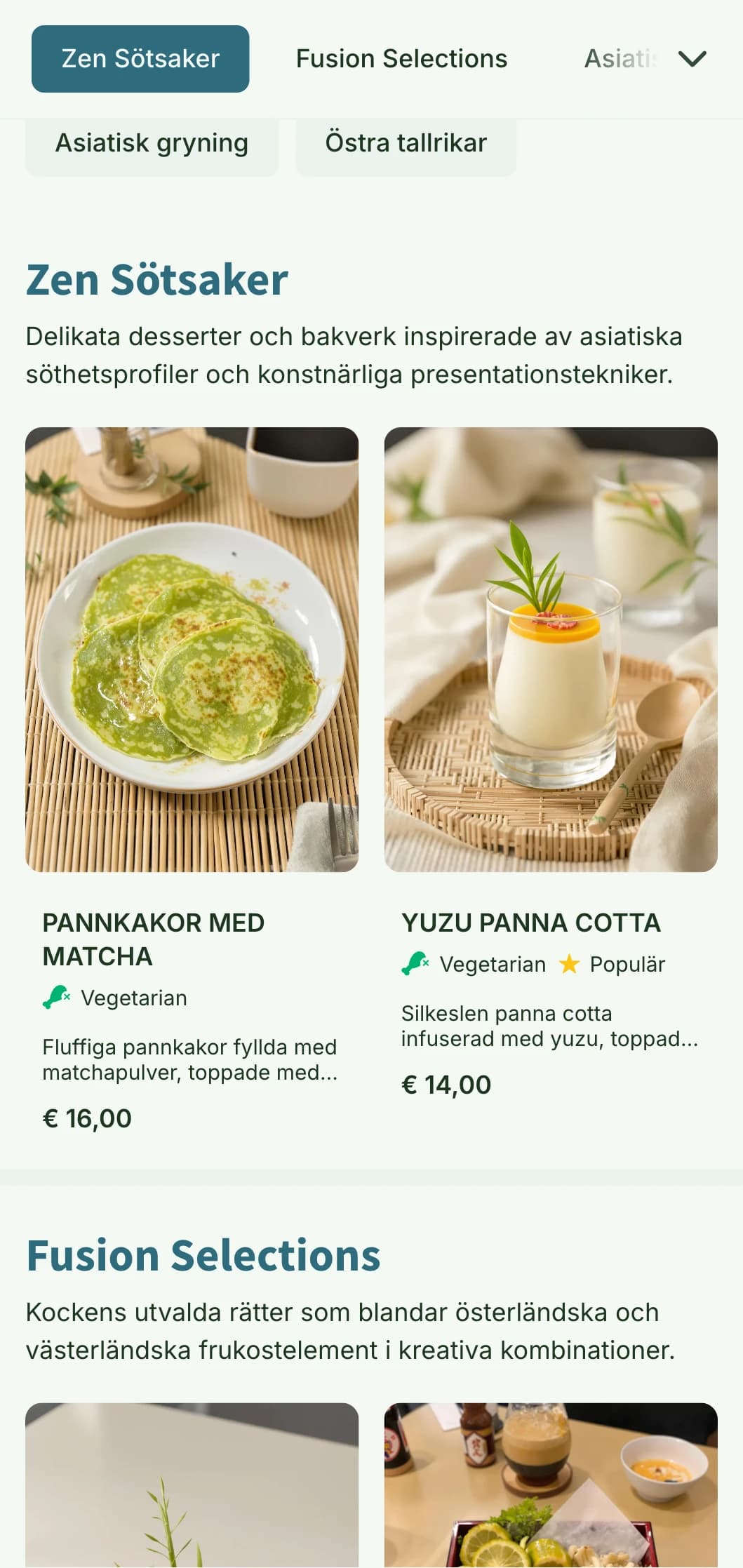Asiatiskt inspirerad brunchmall med naturliga element, perfekt för fusionskaféer och moderna asiatiska frukostställen.