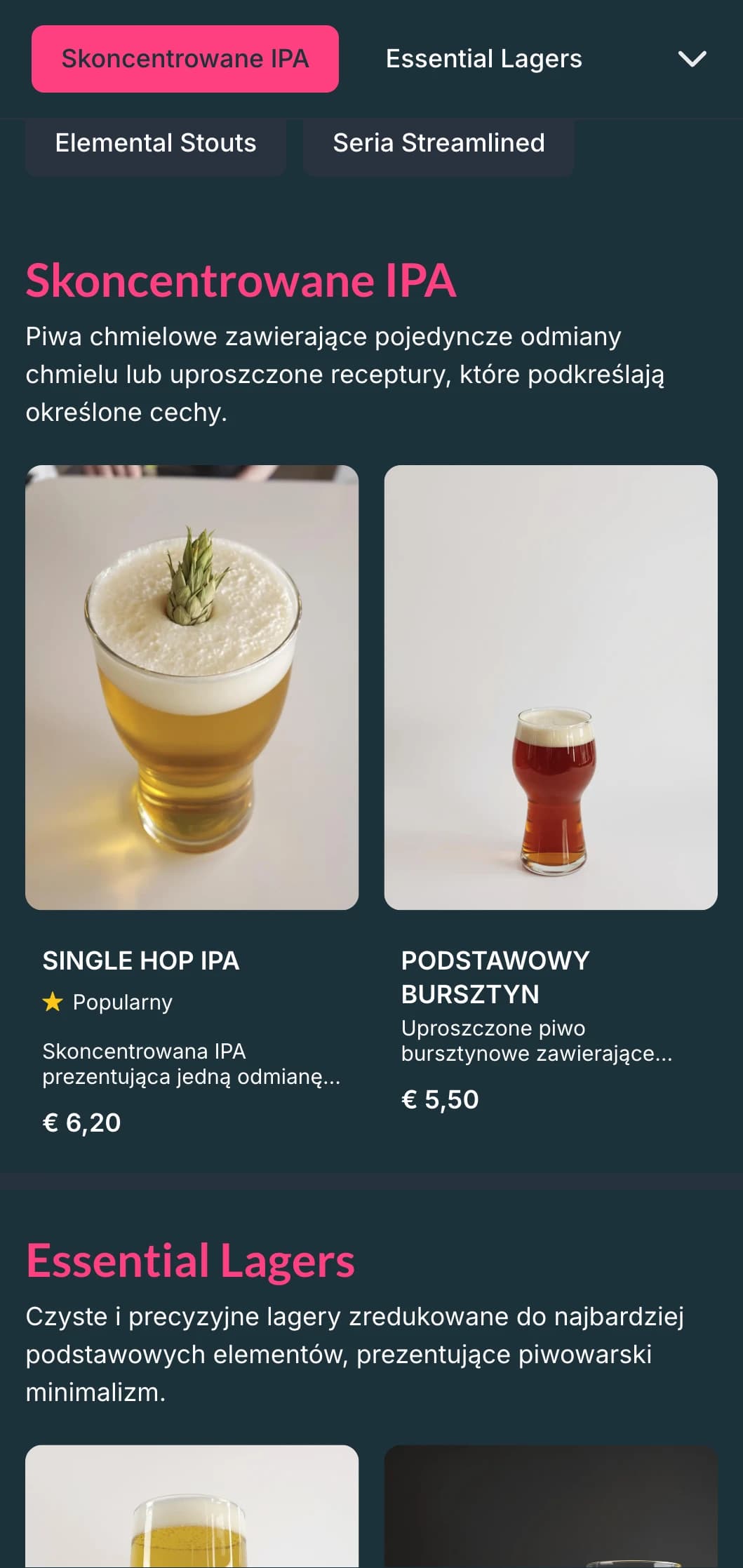 Czysty i uporządkowany projekt z dużą ilością białej przestrzeni i podstawową typografią, idealny dla nowoczesnych mikrobrowarów skupiających się na prostocie.