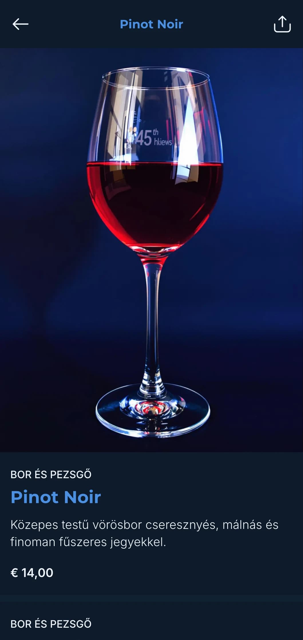 Kifinomult koktélmenü mélykék tónusokkal az előkelő szórakozóhelyek számára.