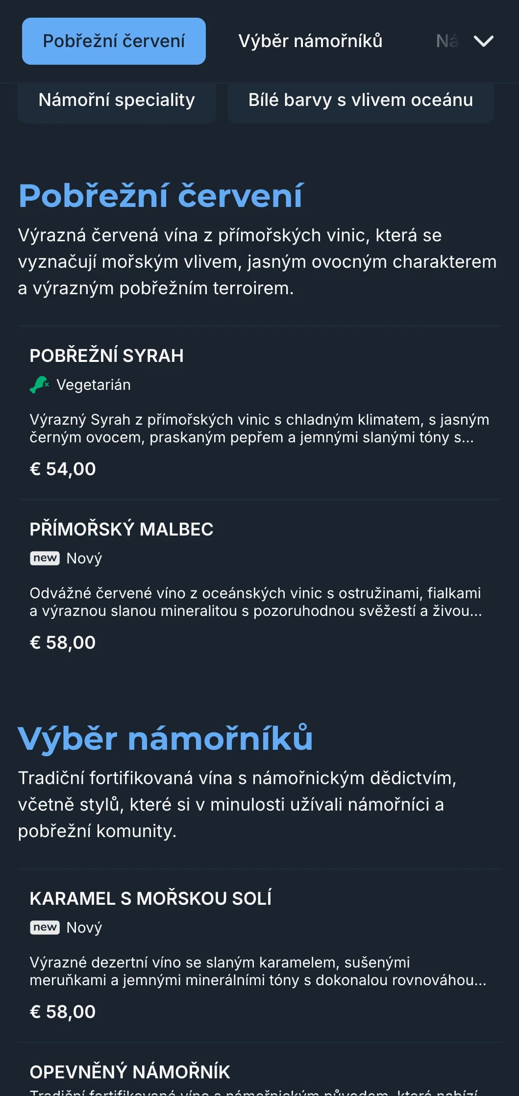 Tmavá šablona vinného lístku inspirovaná Středomořím se zářivě modrými akcenty, ideální pro večerní pobřežní restaurace a zážitky s vínem u moře.