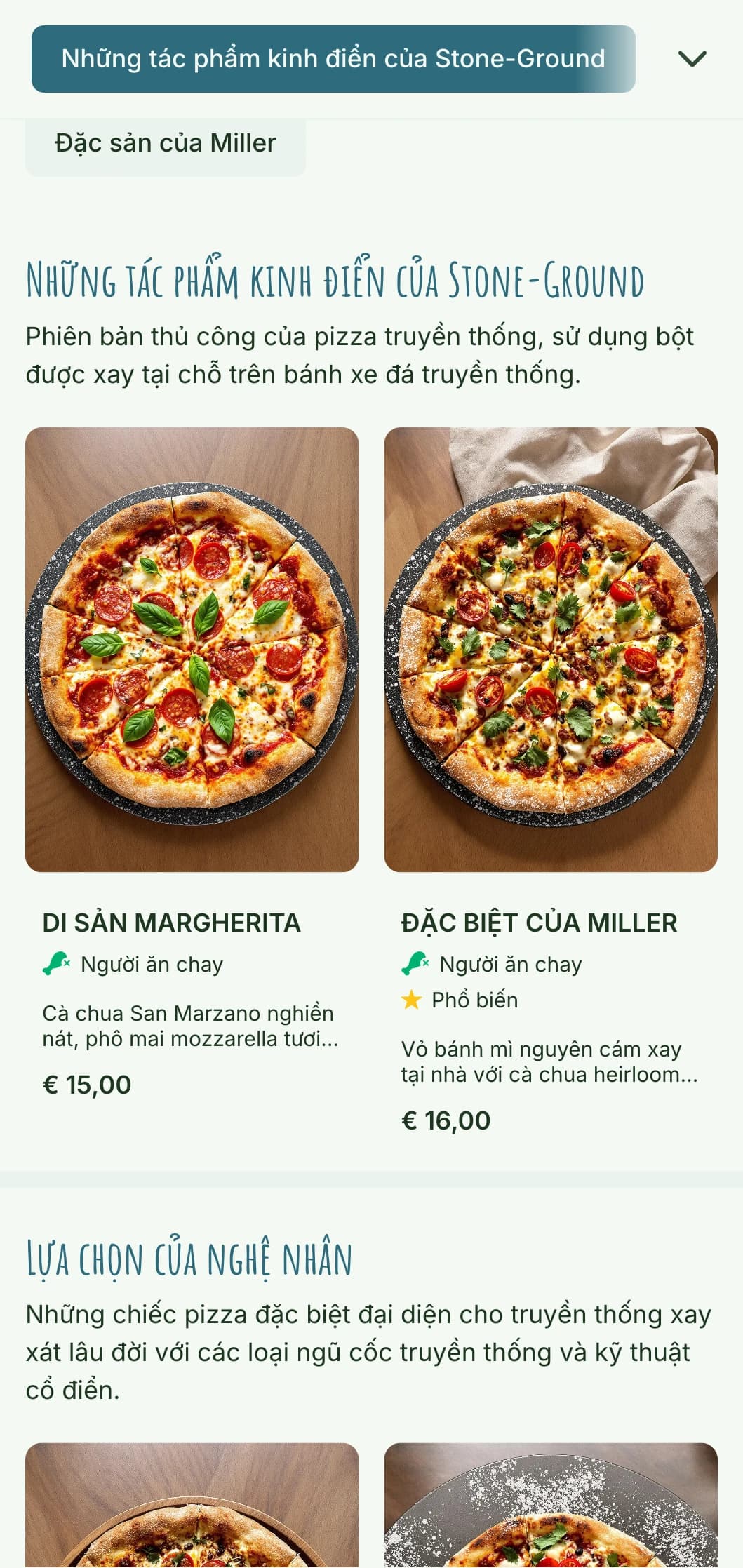 Thực đơn pizza bột xay đá mộc mạc với các yếu tố thủ công và tính thẩm mỹ tự nhiên.