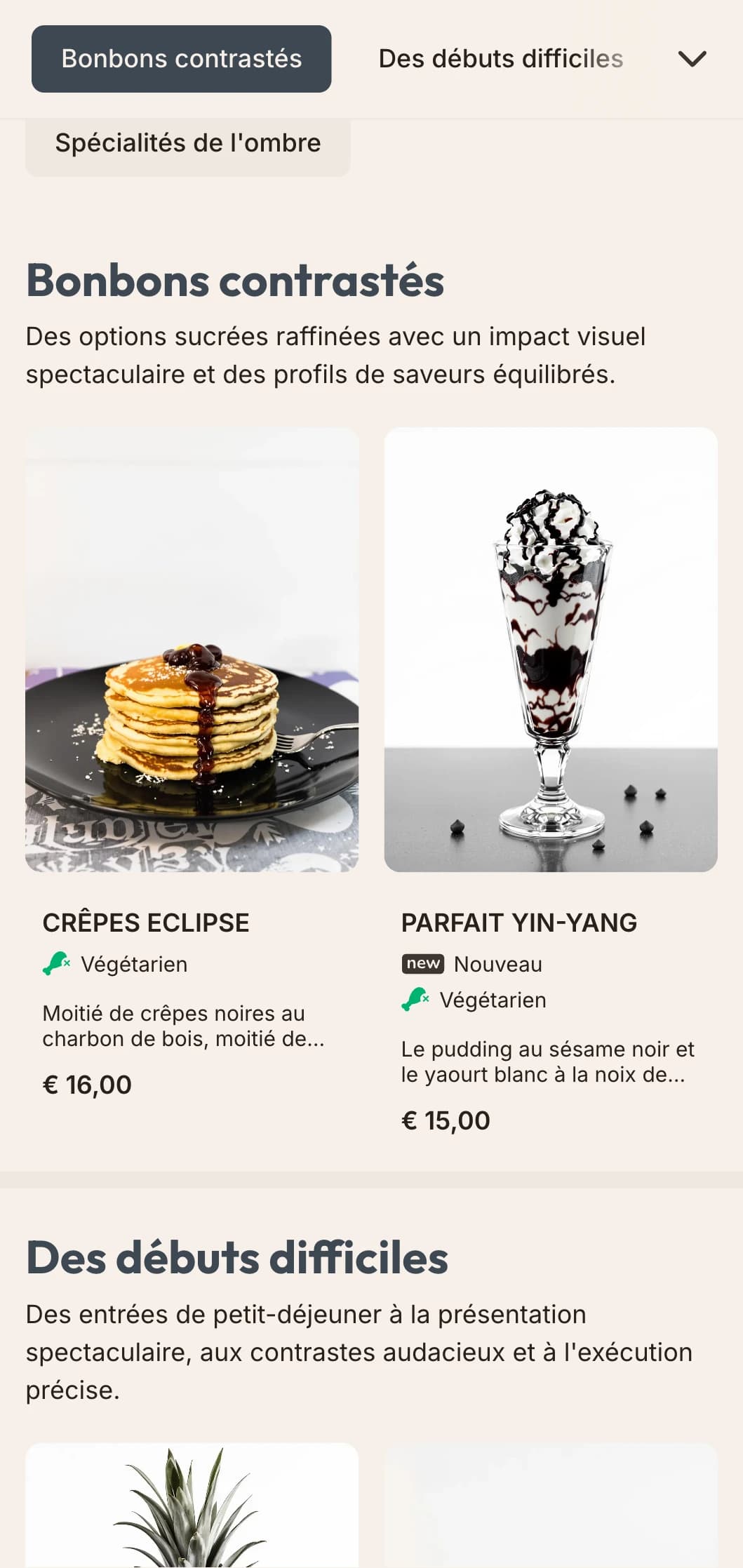 Des plats matinaux spectaculaires avec des contrastes saisissants, des assiettes précises et des combinaisons de saveurs audacieuses.