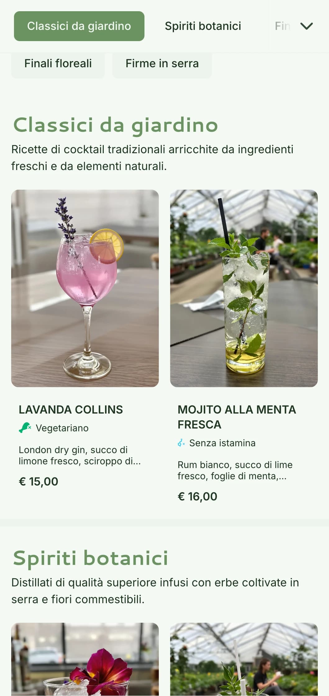 Un design fresco e di ispirazione conservativa per garden bar e lounge botanici, caratterizzato da toni verdi e da una tipografia ariosa.