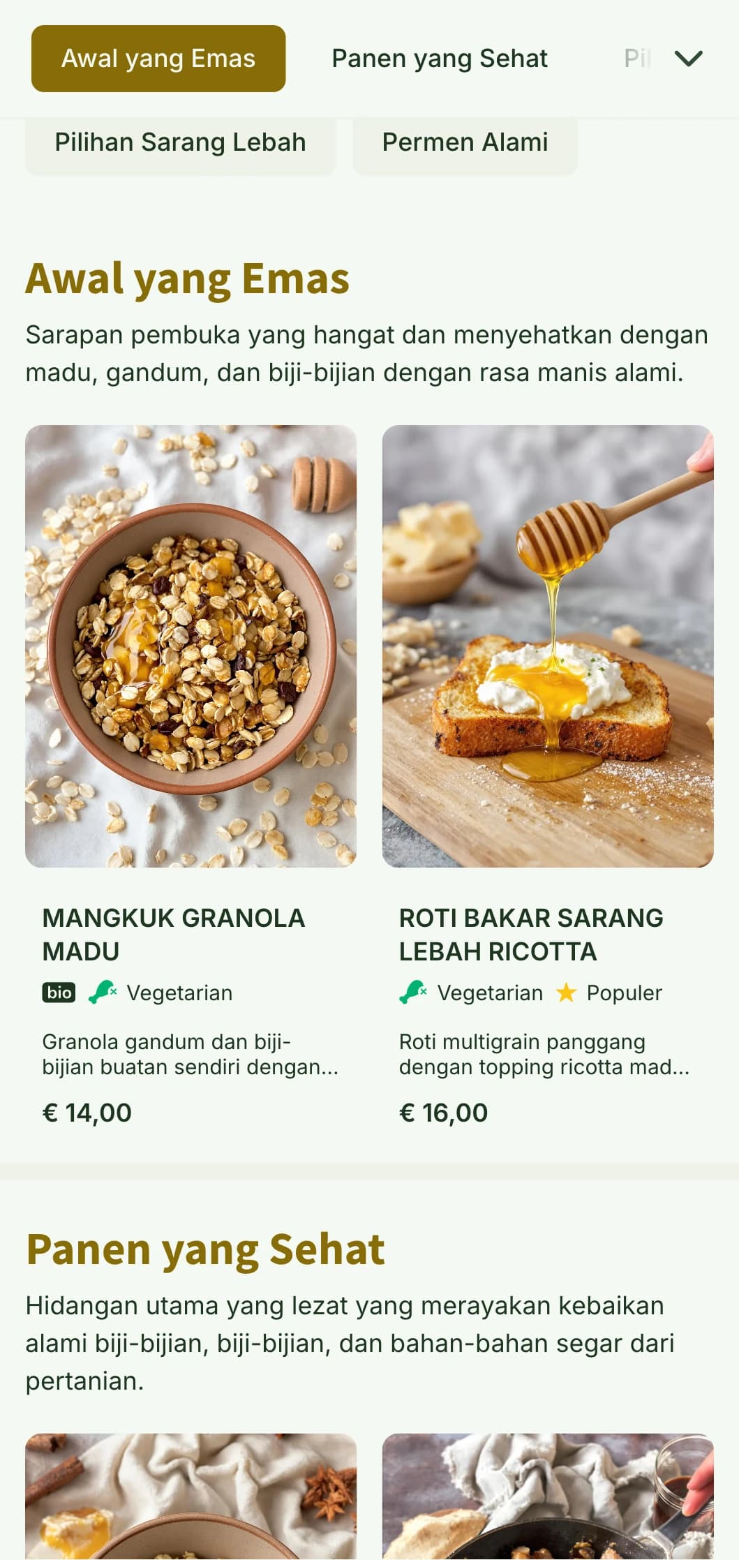 Templat brunch keemasan yang hangat dengan tekstur alami, ideal untuk tempat sarapan sehat dan kafe roti.