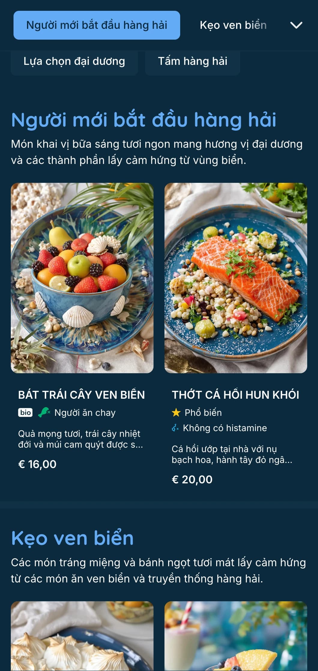 Mẫu bữa sáng muộn tươi mát mang phong cách biển với tông màu xanh lam đậm, lý tưởng cho các bữa sáng muộn hải sản và các cơ sở ven biển.