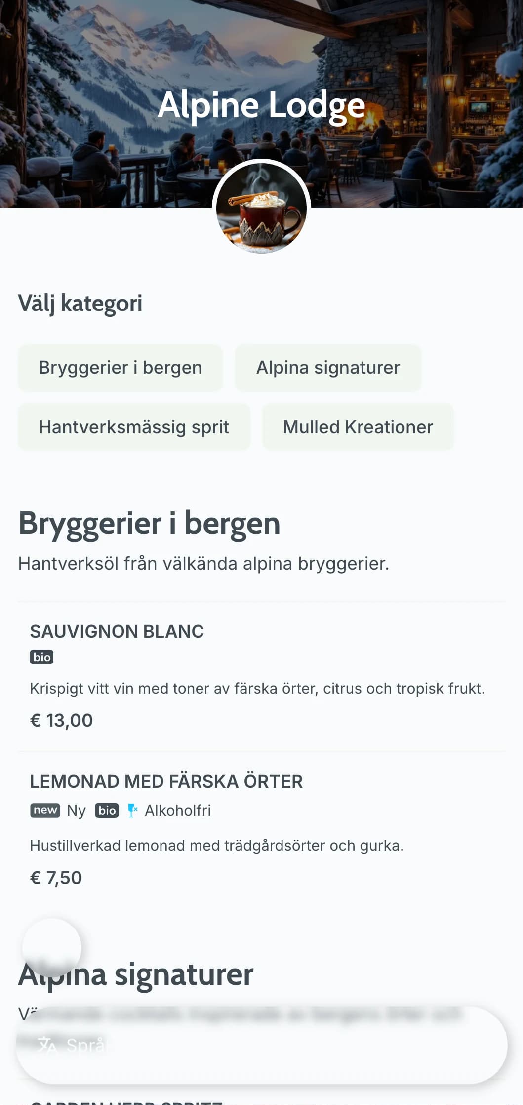 Cool gråblå design inspirerad av bergsretreater för afterski-barer.