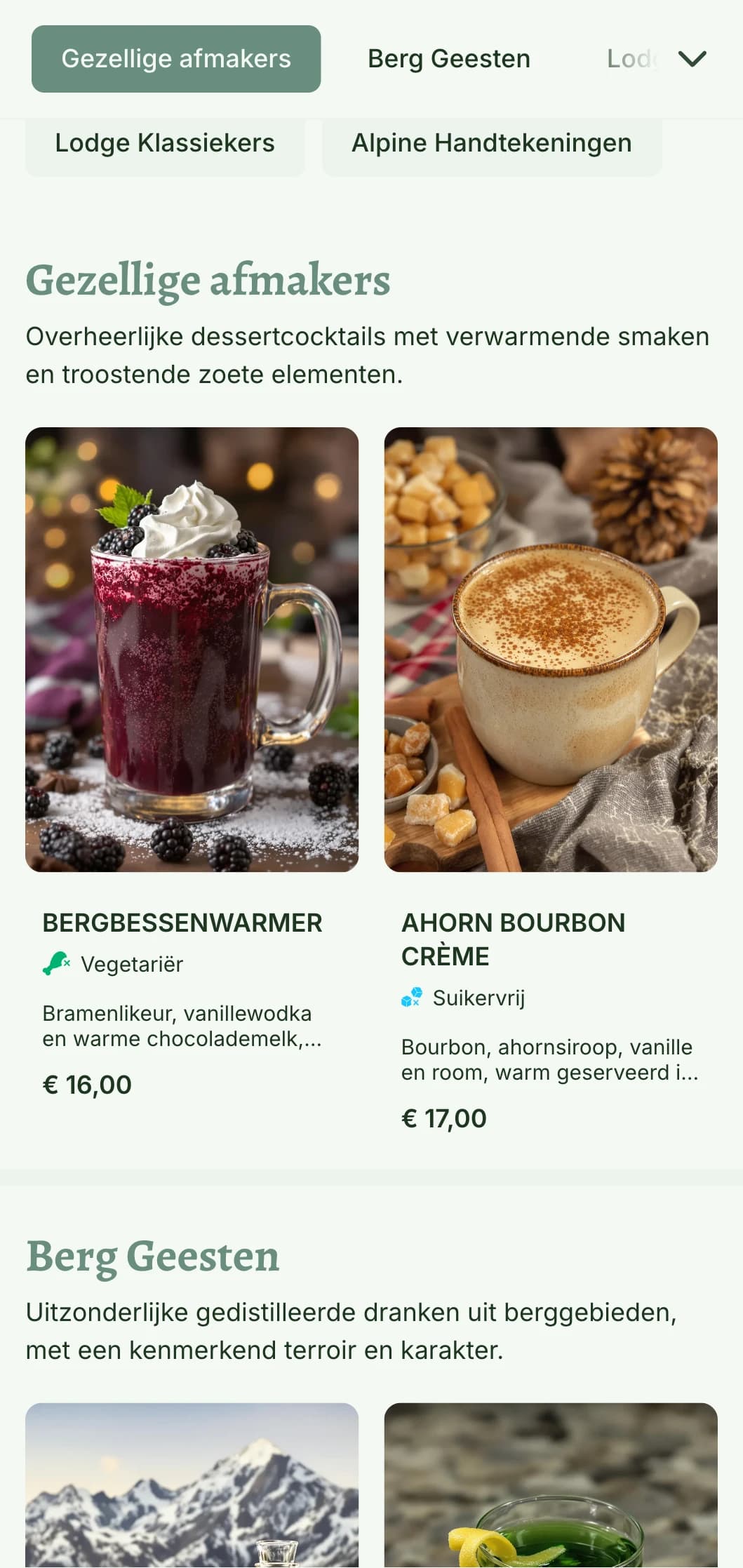 Een gezellig, op de bergen geïnspireerd ontwerp voor bars in skioorden en alpenlodges met warme, natuurlijke elementen en rustieke typografie.