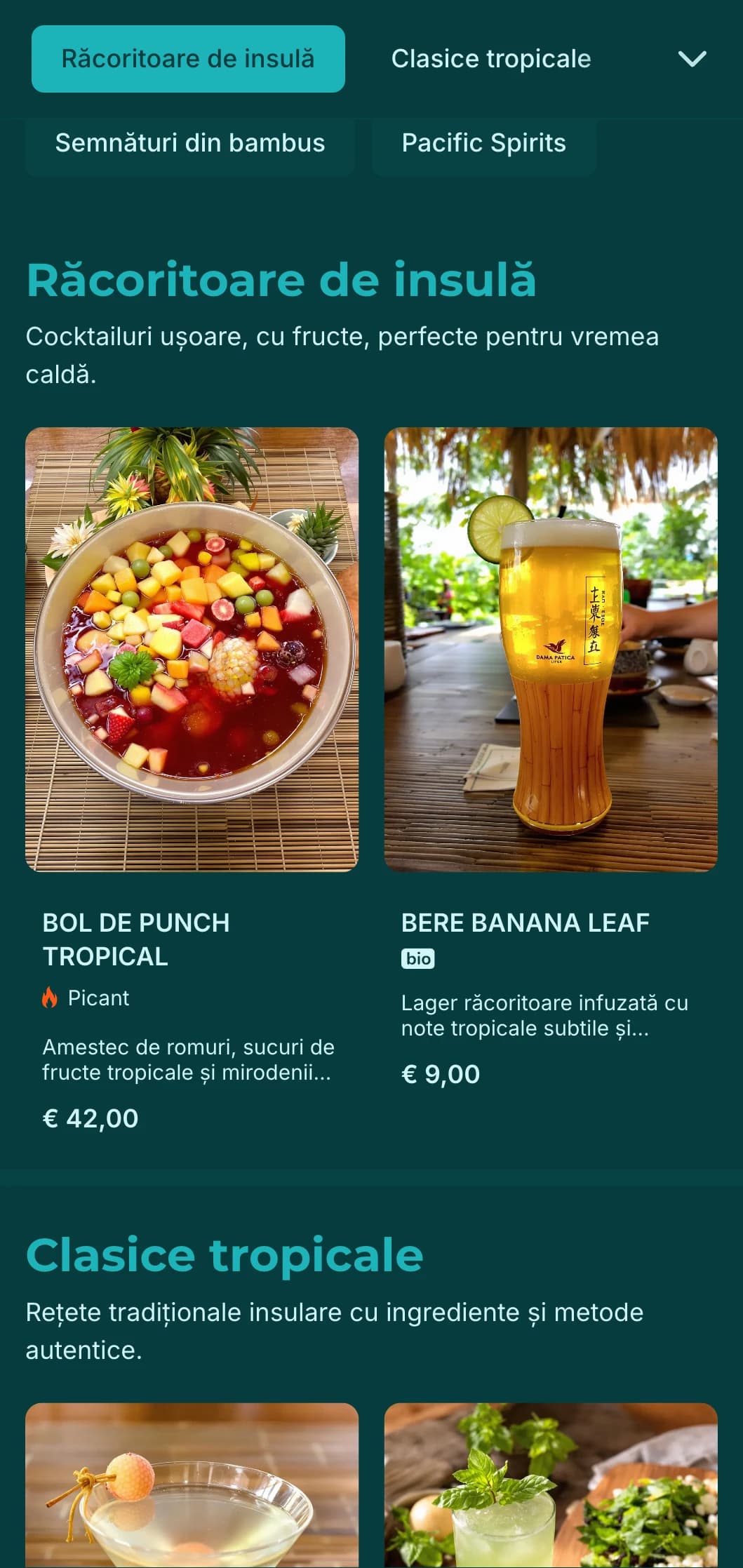 Design verde proaspăt cu texturi de bambus pentru baruri exotice cu tematică Asia-Pacific.