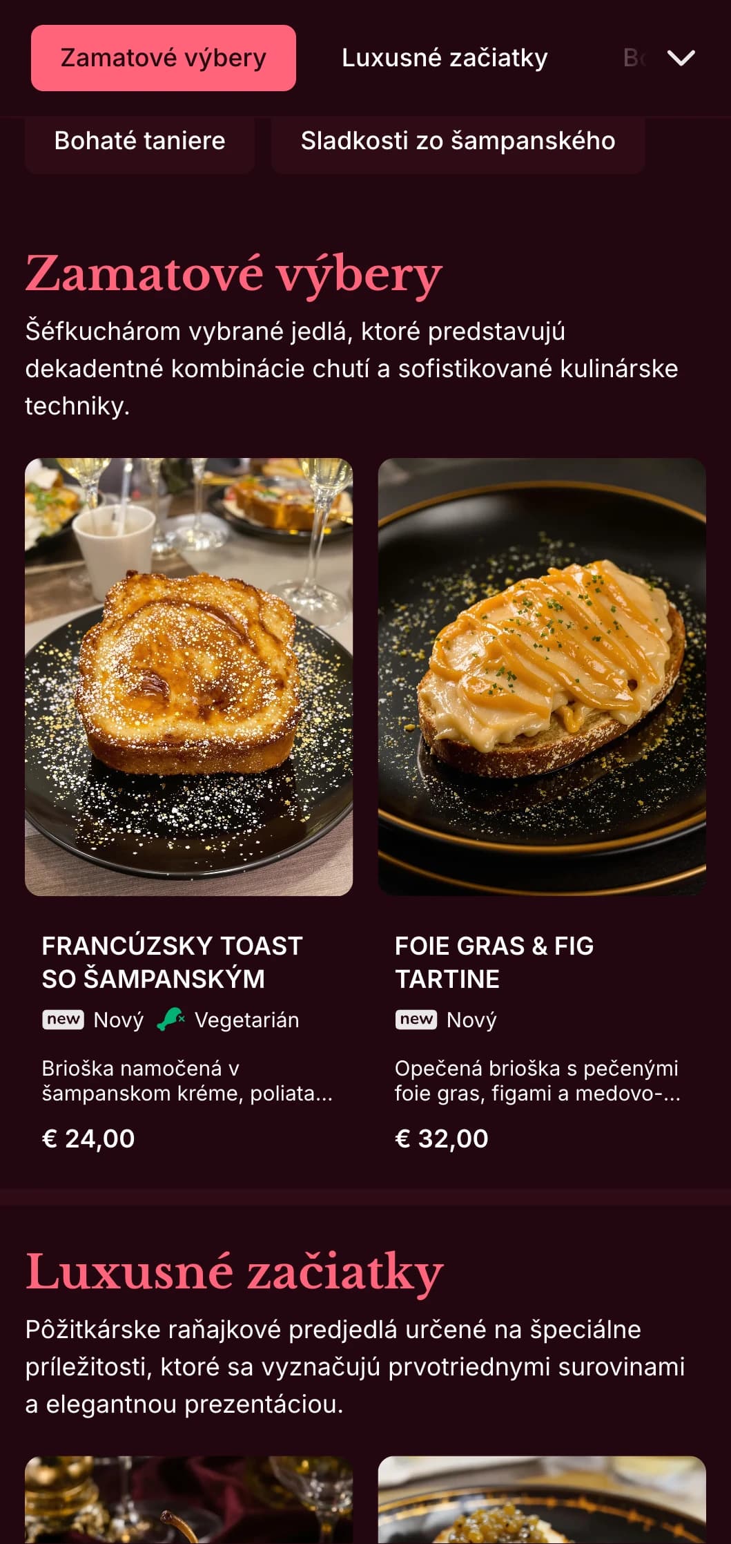 Bohatá, luxusná šablóna na brunch so sýtymi farbami, určená na luxusné víkendové brunche s koktailmi.
