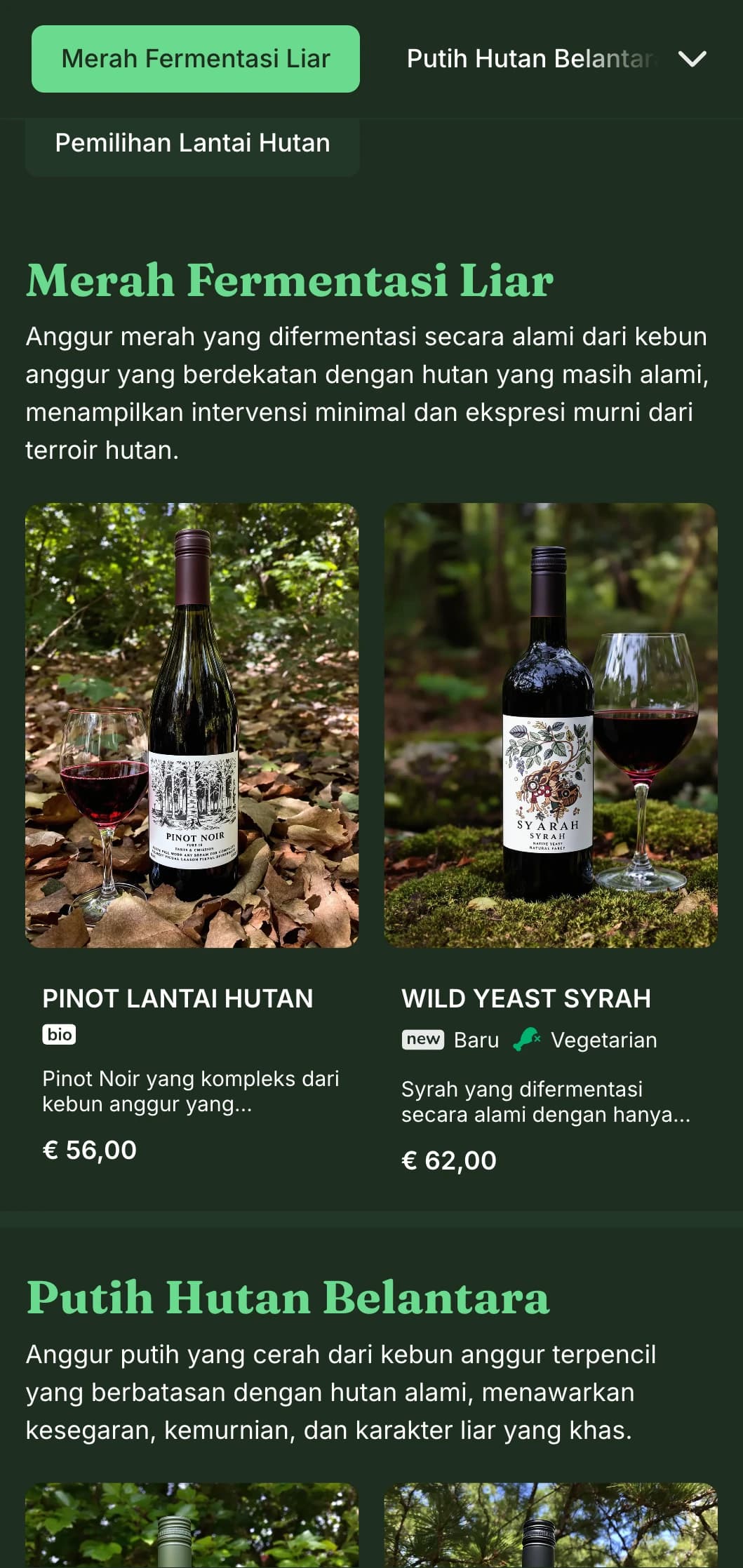 Templat daftar anggur gelap yang terinspirasi dari alam yang menampilkan aksen hijau cerah dengan latar belakang hutan, sempurna untuk restoran hutan dan bar anggur pedesaan.