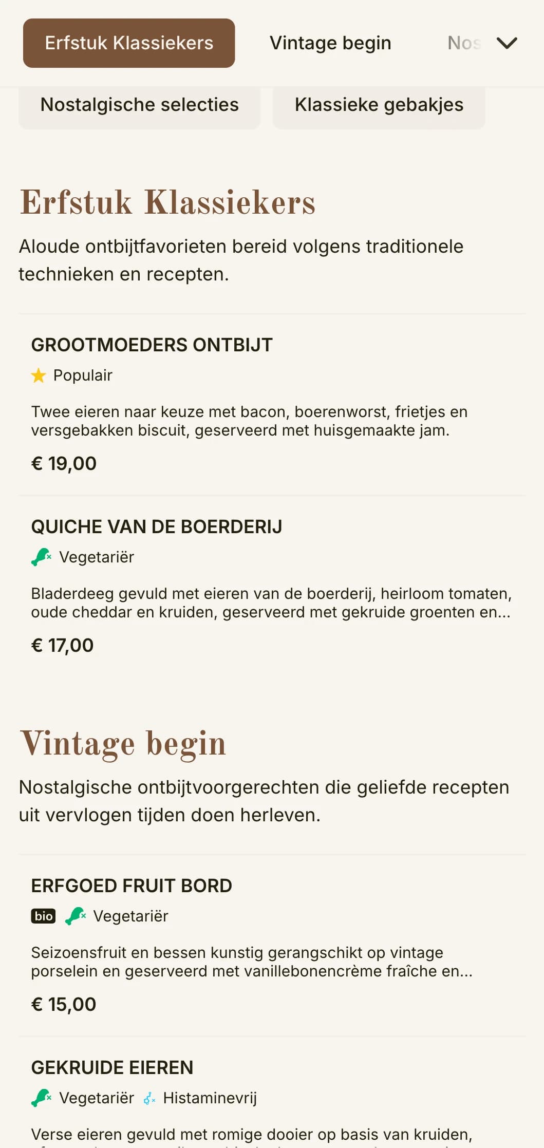 Nostalgische ochtendaanbiedingen geïnspireerd op geliefde recepten uit het verleden, gepresenteerd met tijdloze elegantie.