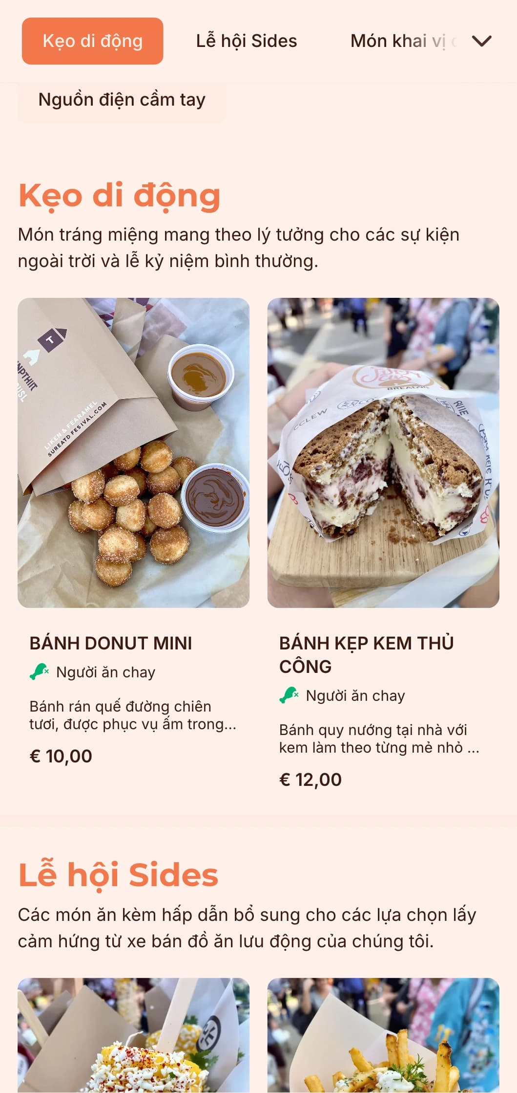Dịch vụ phục vụ ăn uống vui vẻ, dễ tiếp cận lấy cảm hứng từ ẩm thực xe bán đồ ăn lưu động, với các món ăn cầm tay được ưa chuộng và cách trình bày giản dị cho các sự kiện và lễ hội ngoài trời.