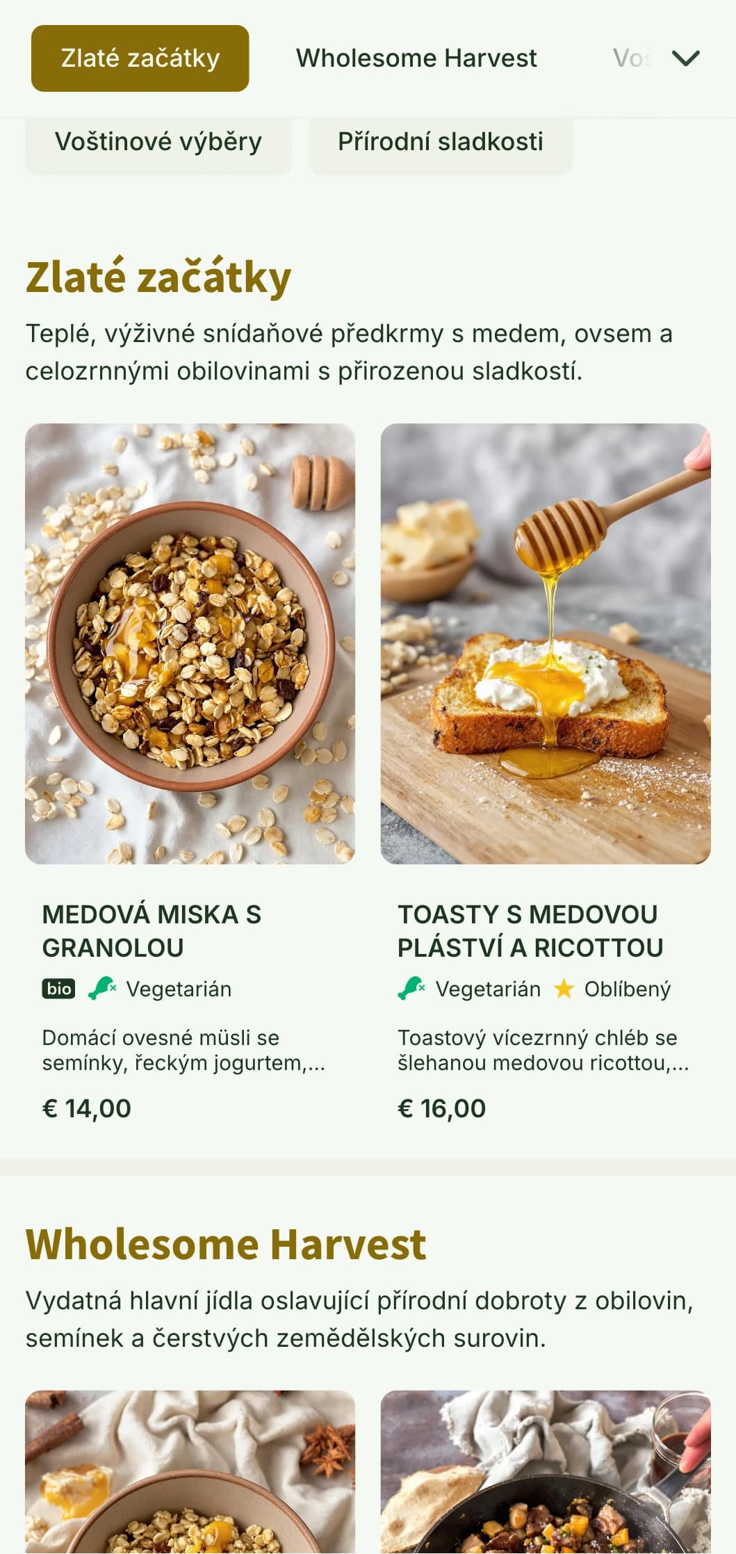 Teplá, zlatavá šablona na pozdní snídani s přírodními texturami, ideální pro zdravé snídaňové podniky a kavárny s pečivem.